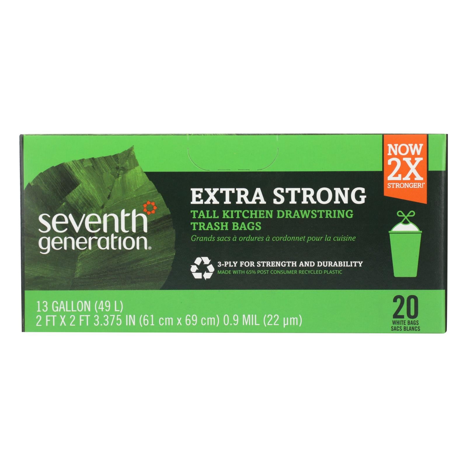 Seventh Generation Extra Strong Tall Kitchen Trash Bags - 13 Gallon - Case Of 12 - 20 Count - GreatEagleInc