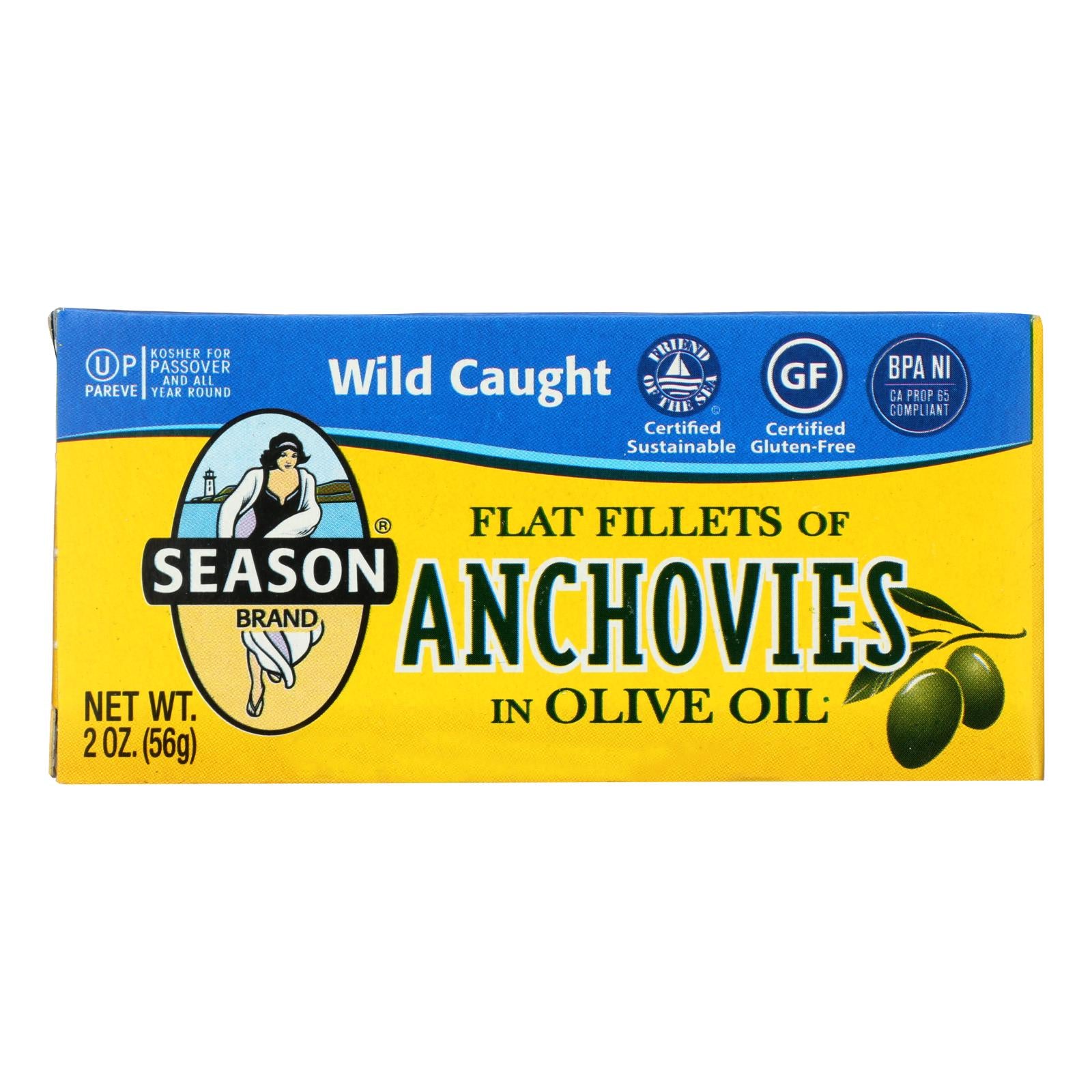 Season Flat Anchovies In Olive Oil - Case Of 12 - 2 Oz - GreatEagleInc
