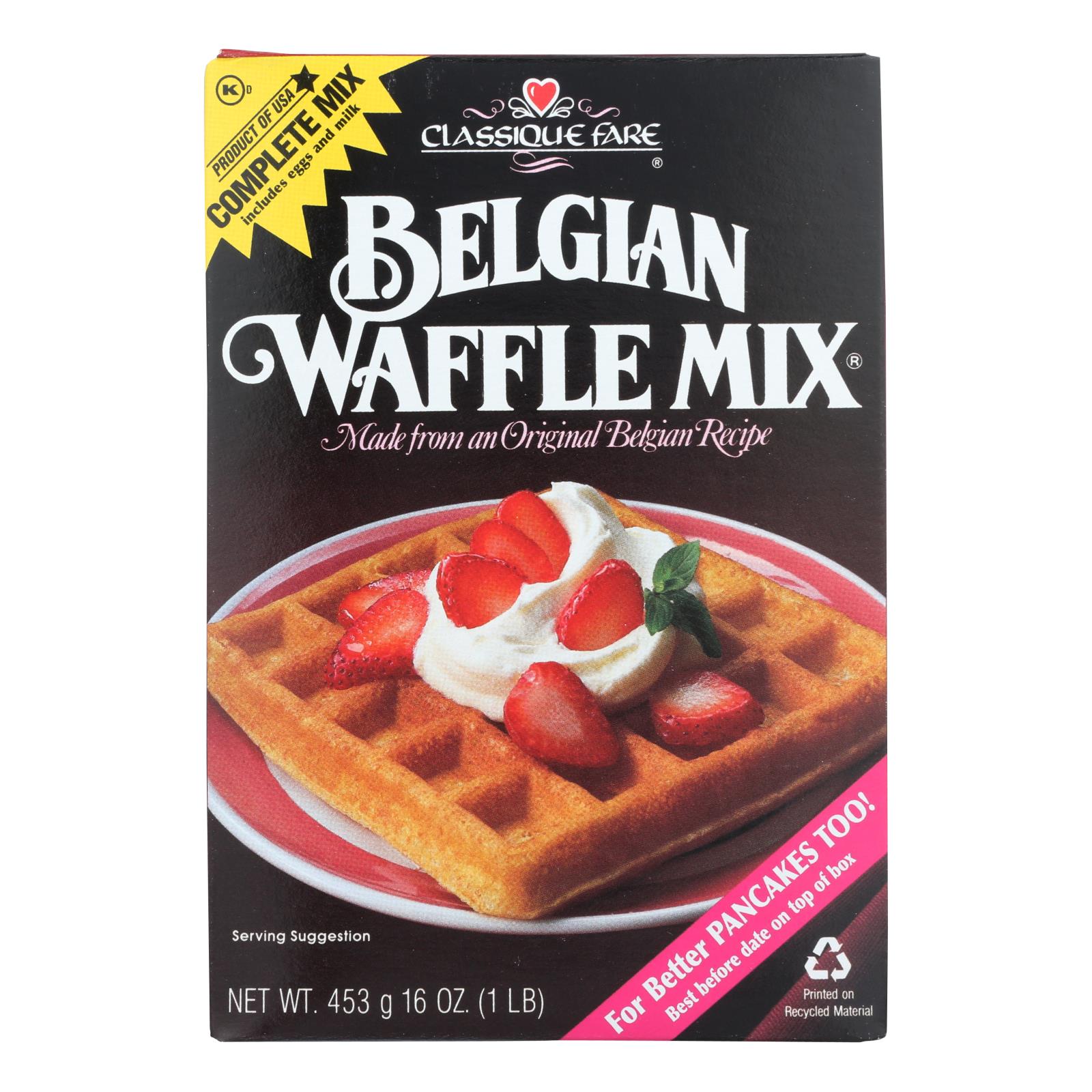 Classique Fare Belgian Waffle Mix - Case Of 6 - 16 Oz. - GreatEagleInc