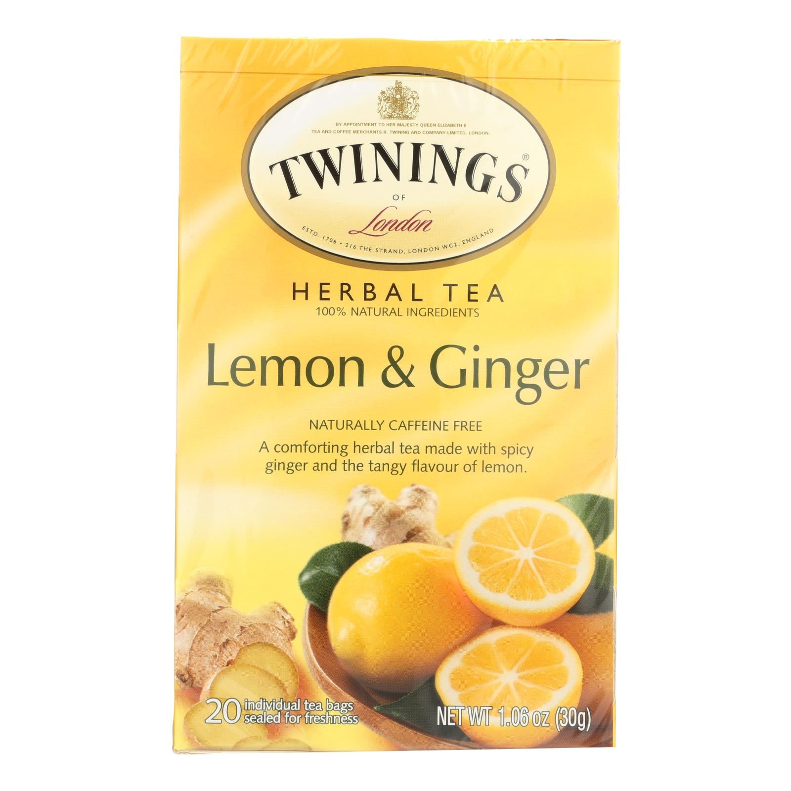 Twinings Tea Green Tea - Lemon And Ginger - Case Of 6 - 20 Bags - GreatEagleInc