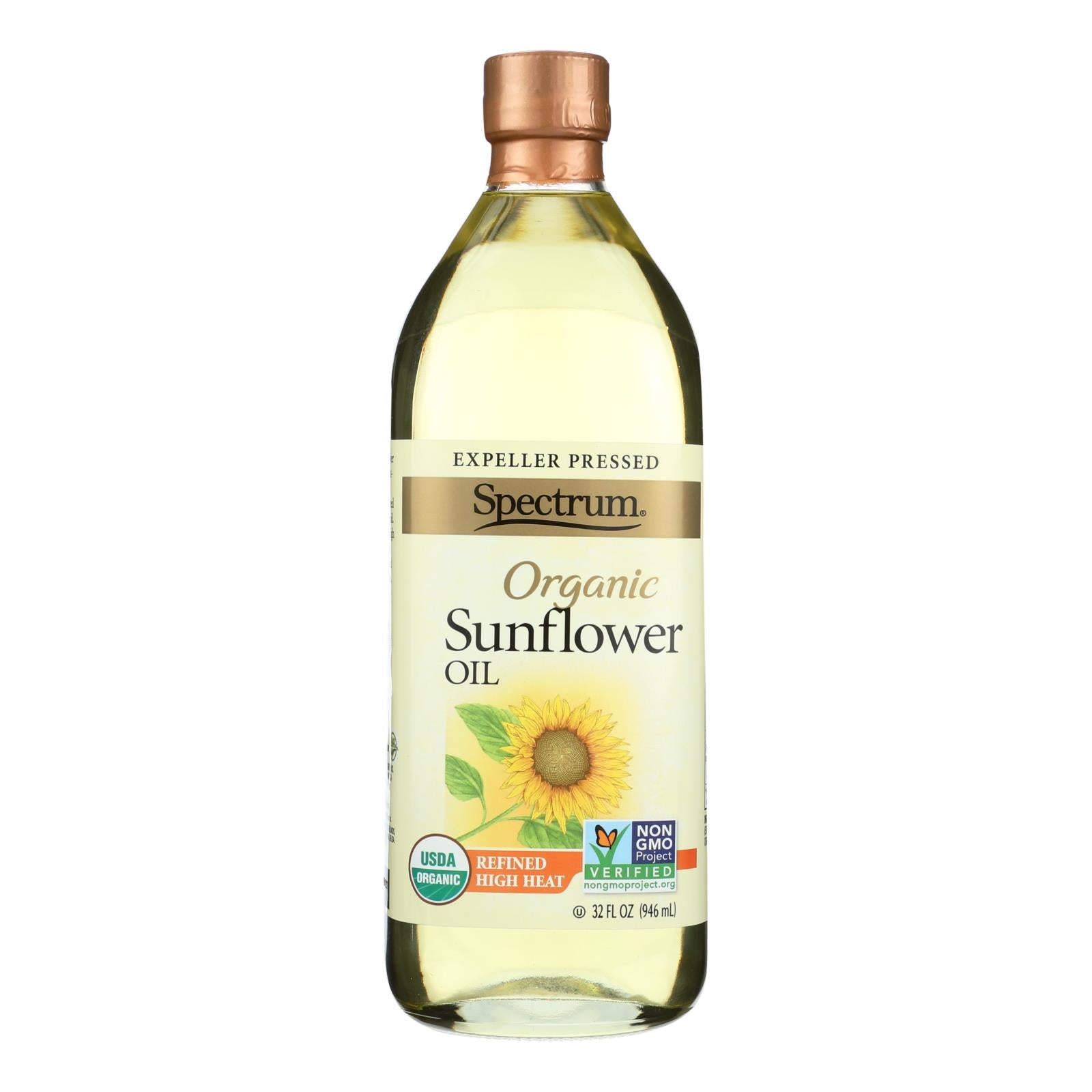 Spectrum Naturals High Heat Refined Organic Sunflower Oil - Case Of 12 - 32 Fl Oz. - GreatEagleInc