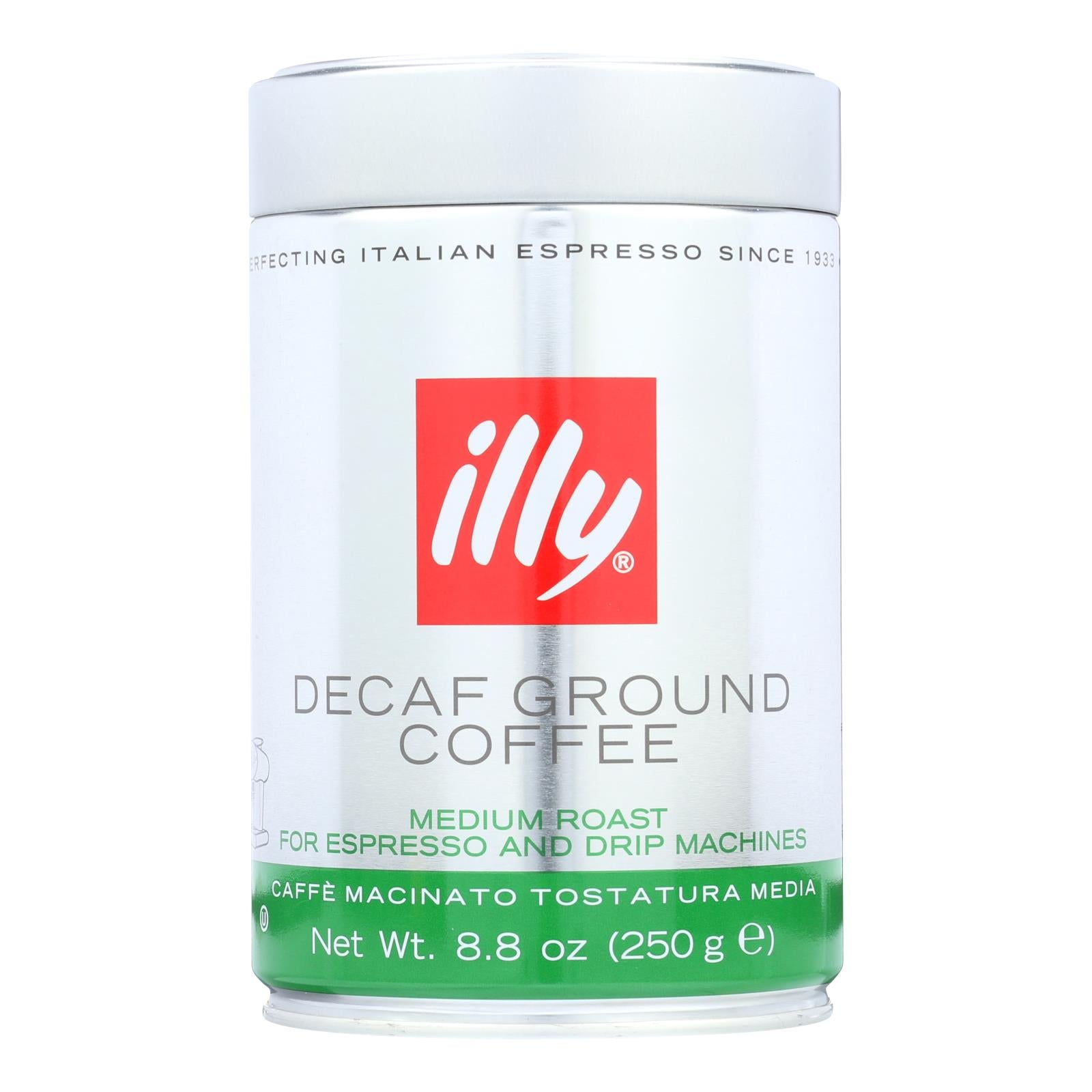 Illy Caffe Coffee Coffee - Espresso And Drip - Ground - Medium Roast - Decaf - 8.8 Oz - Case Of 6 - GreatEagleInc