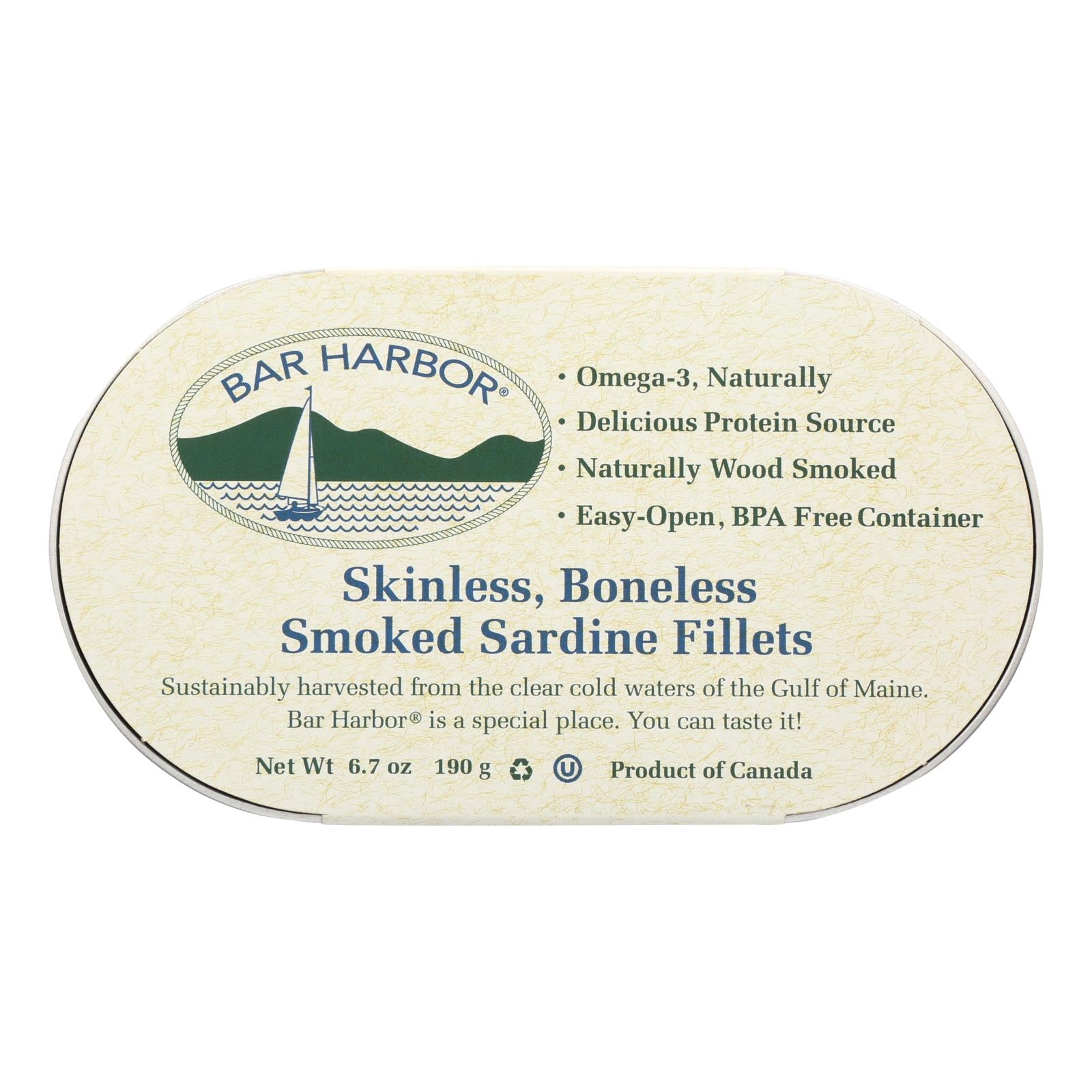 Bar Harbor - Smoked Sardine Fillets - Case Of 12 - 6.7 Oz. - GreatEagleInc