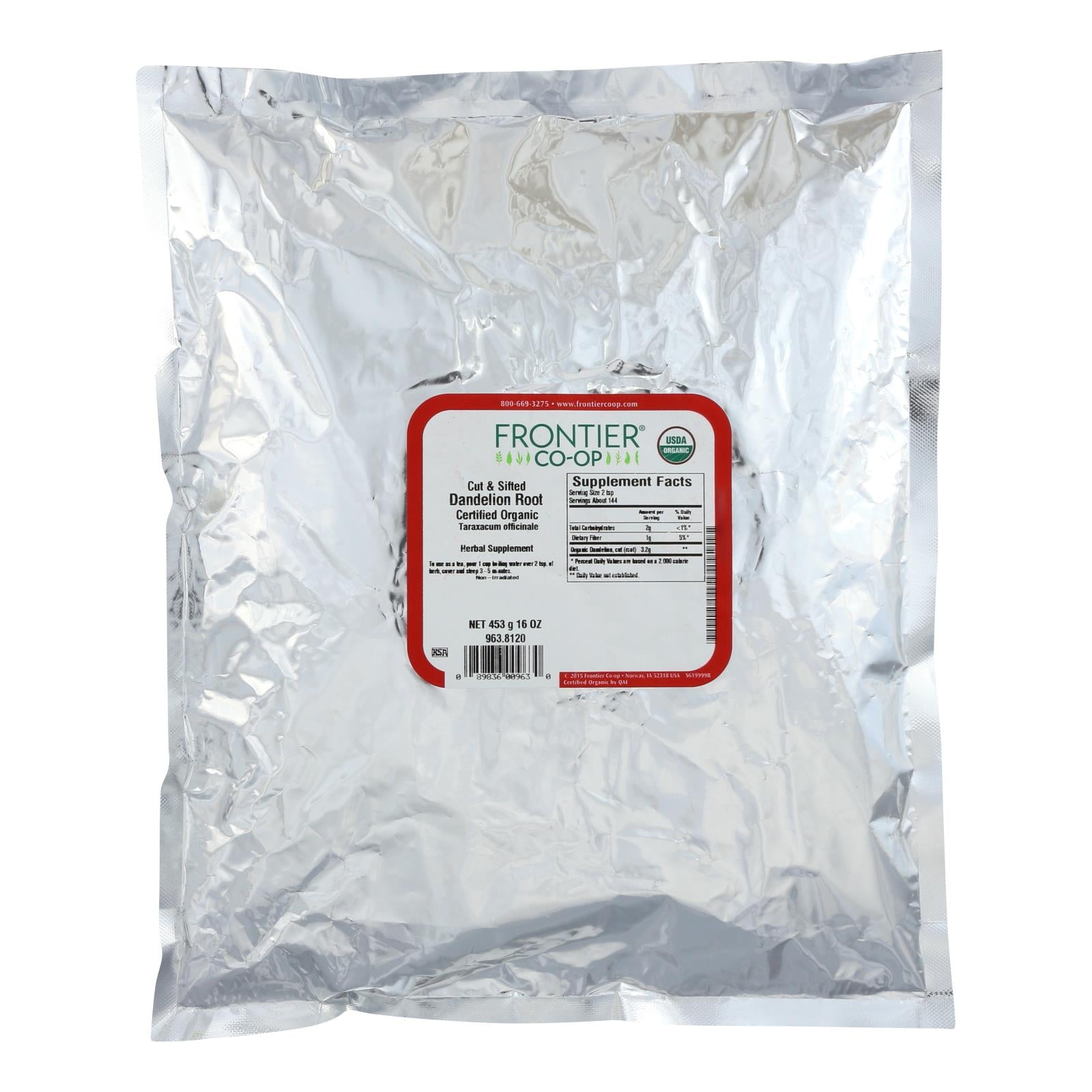 Frontier Herb Dandelion Root Organic Cut And Sifted - Single Bulk Item - 1lb - GreatEagleInc