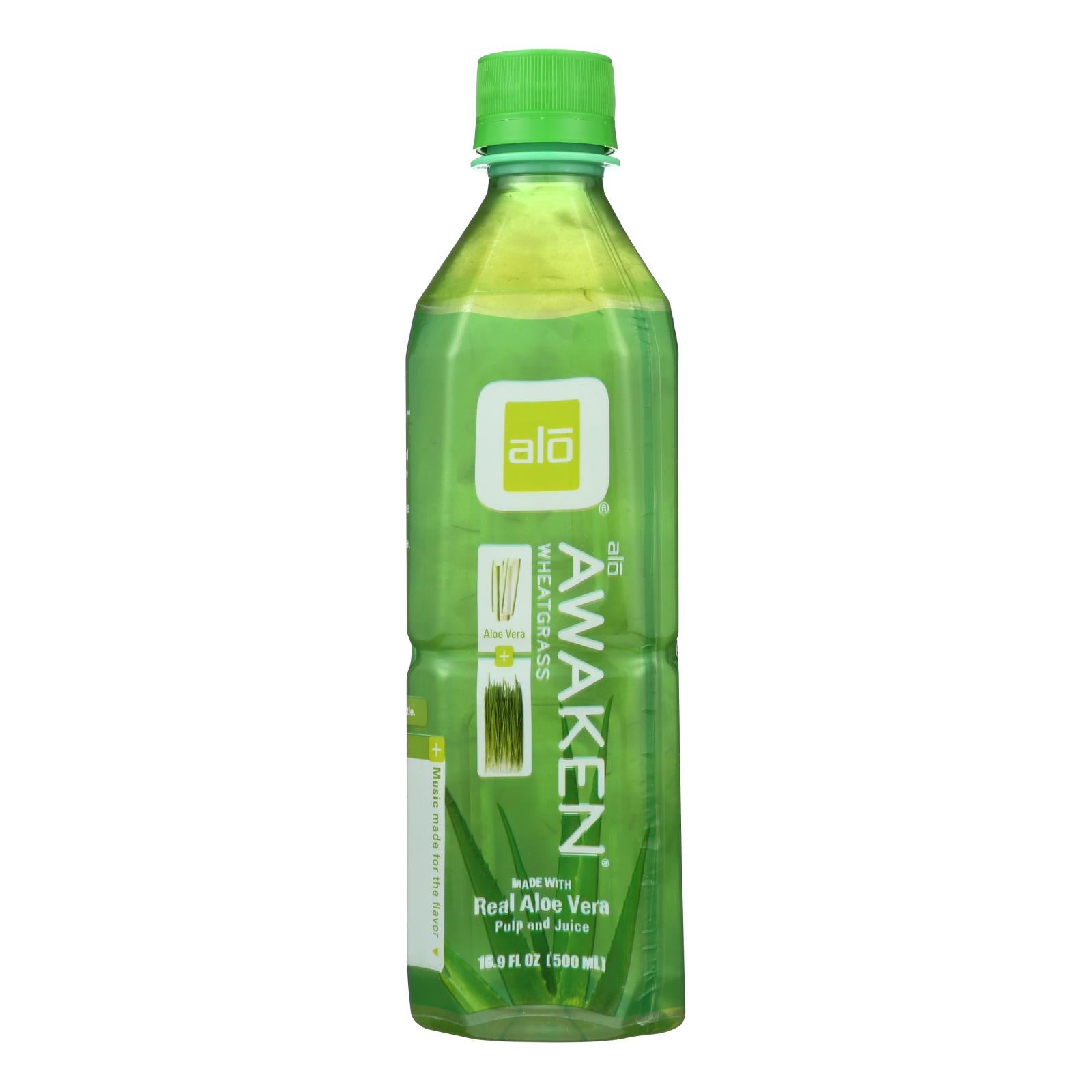 Alo Original Awaken Aloe Vera Juice Drink  - Wheatgrass - Case Of 12 - 16.9 Fl Oz. - Eco-Friendly Home & Grocery