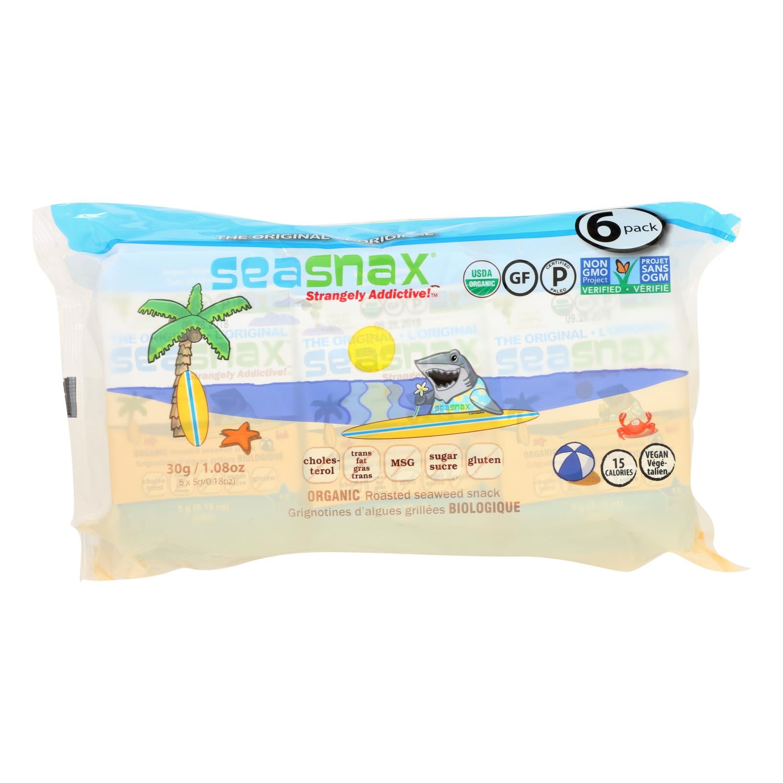 Seasnax Organic Seaweed Snack - Original - Case Of 12 - 1.08 Oz - GreatEagleInc