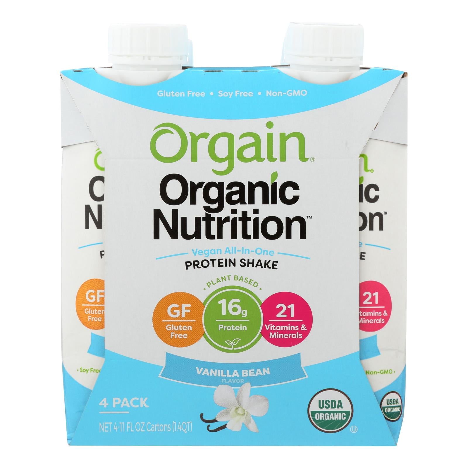 Orgain Organic Vegan Nutrition Shakes - Vanilla - Case Of 3 - 4/11 Fz - GreatEagleInc