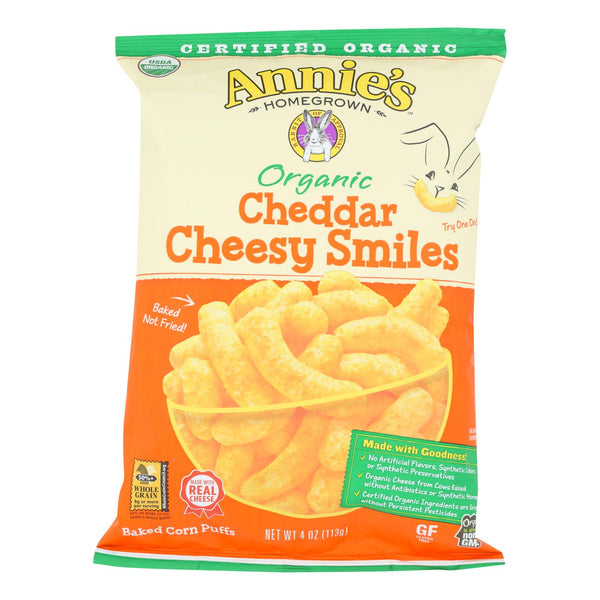 Annie's Homegrown Cheese Puffs Cheddar - Case Of 12 - 4 Oz - Eco-Friendly Home & Grocery