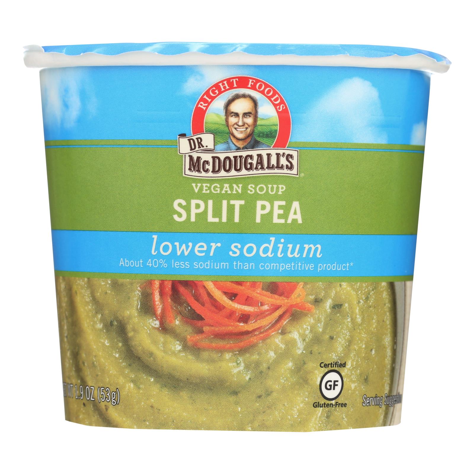 Dr. Mcdougall's Vegan Split Pea Lower Sodium Soup Cup - Case Of 6 - 1.9 Oz. - Eco-Friendly Home & Grocery