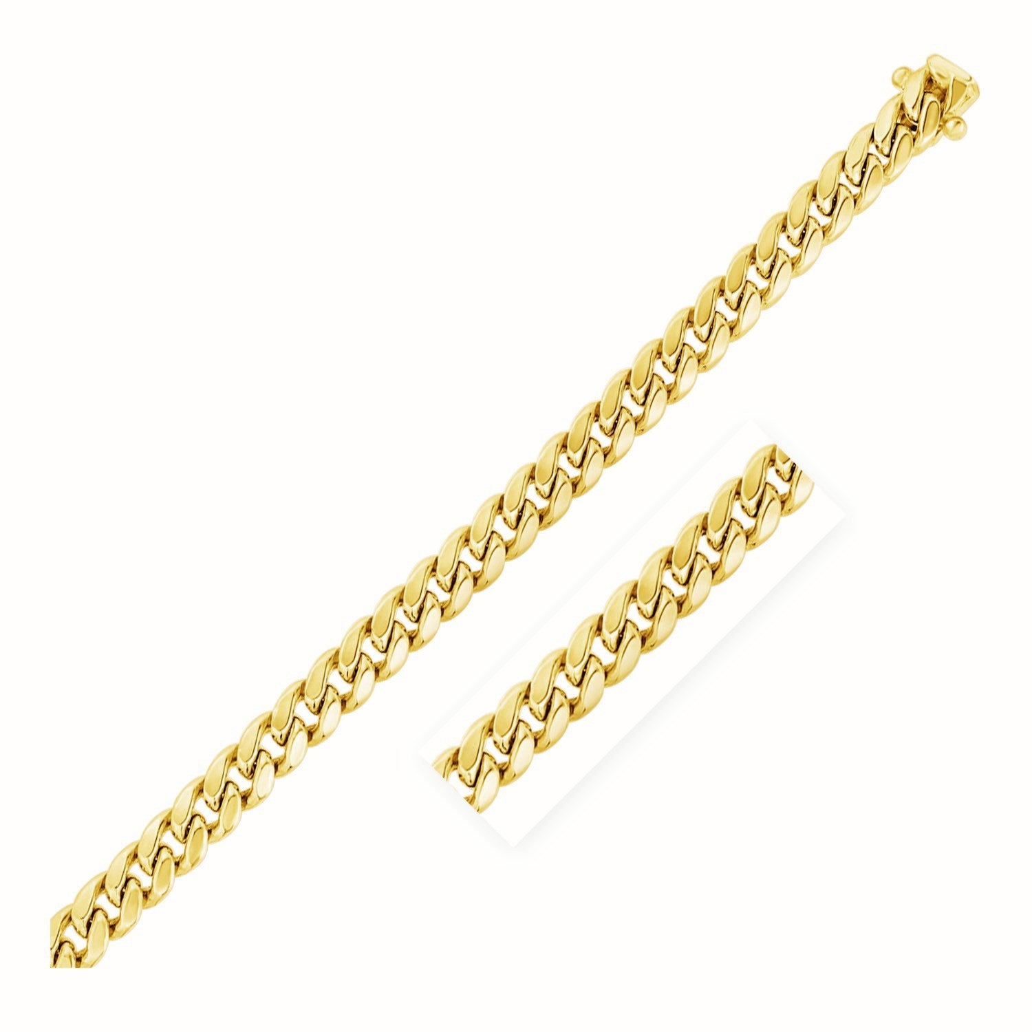 7.25mm 10k Yellow Gold Semi Solid Miami Cuban Chain - 24" - Apparel & Accessories