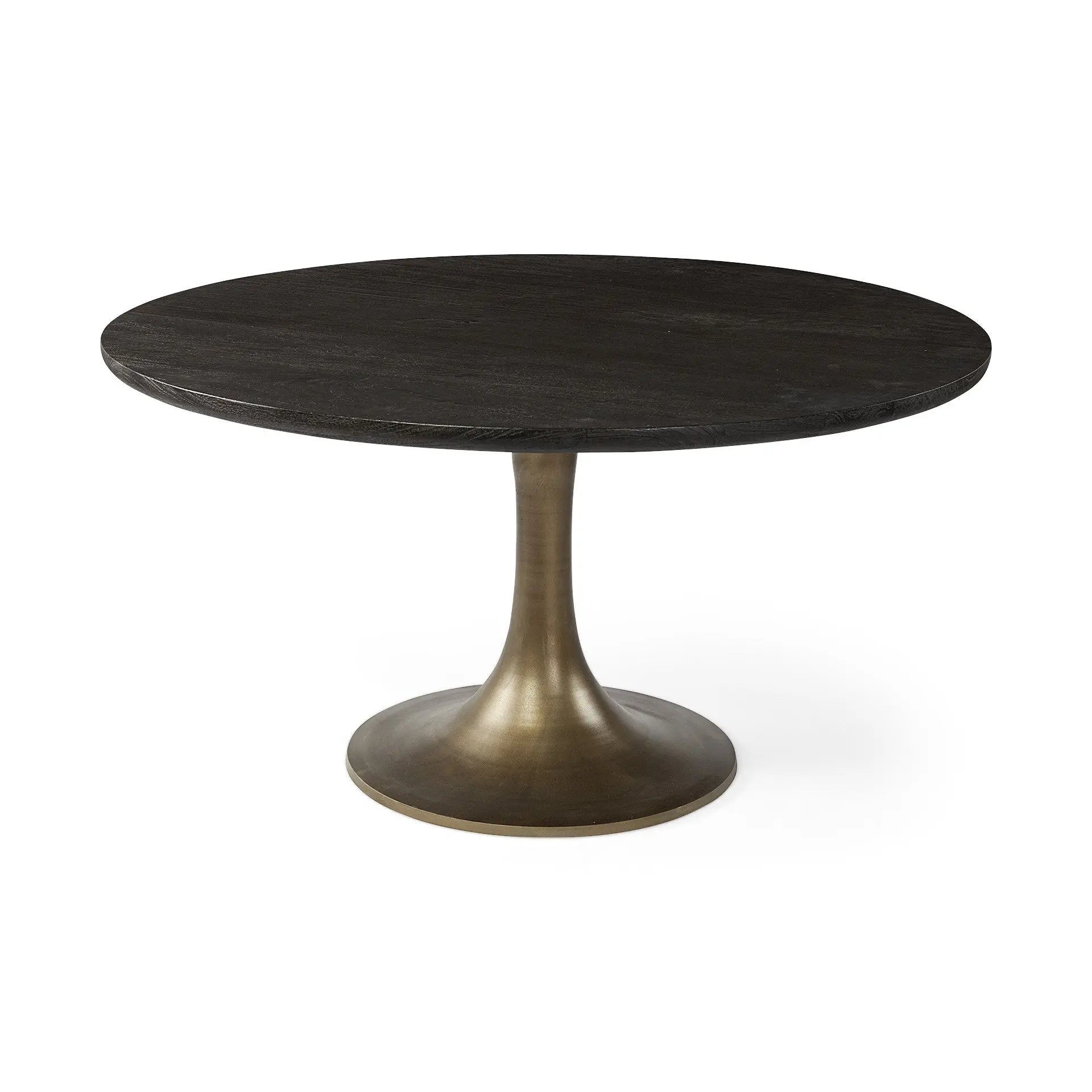 54" Black And Brass Rounded Solid Wood And Metal Pedestal Base Dining Table Homeroots Kitchen & Dining