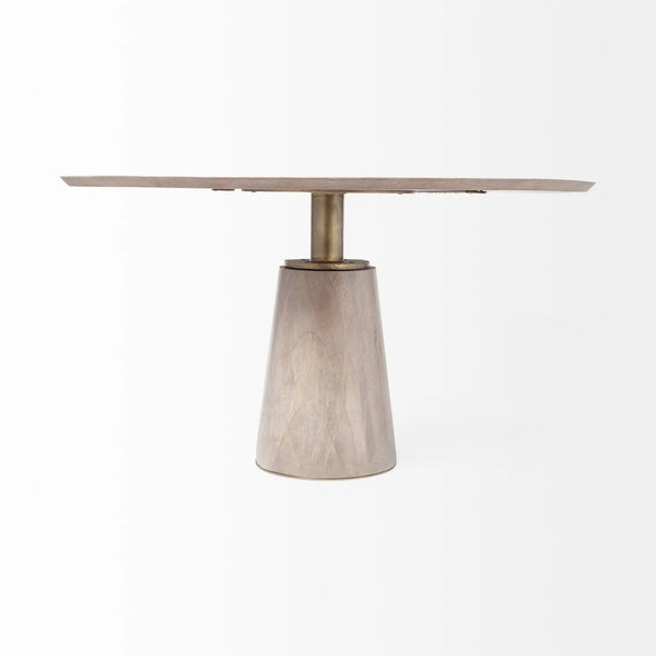 54" Brown And Gold Rounded Solid Wood And Metal Pedestal Base Dining Table Homeroots Kitchen & Dining