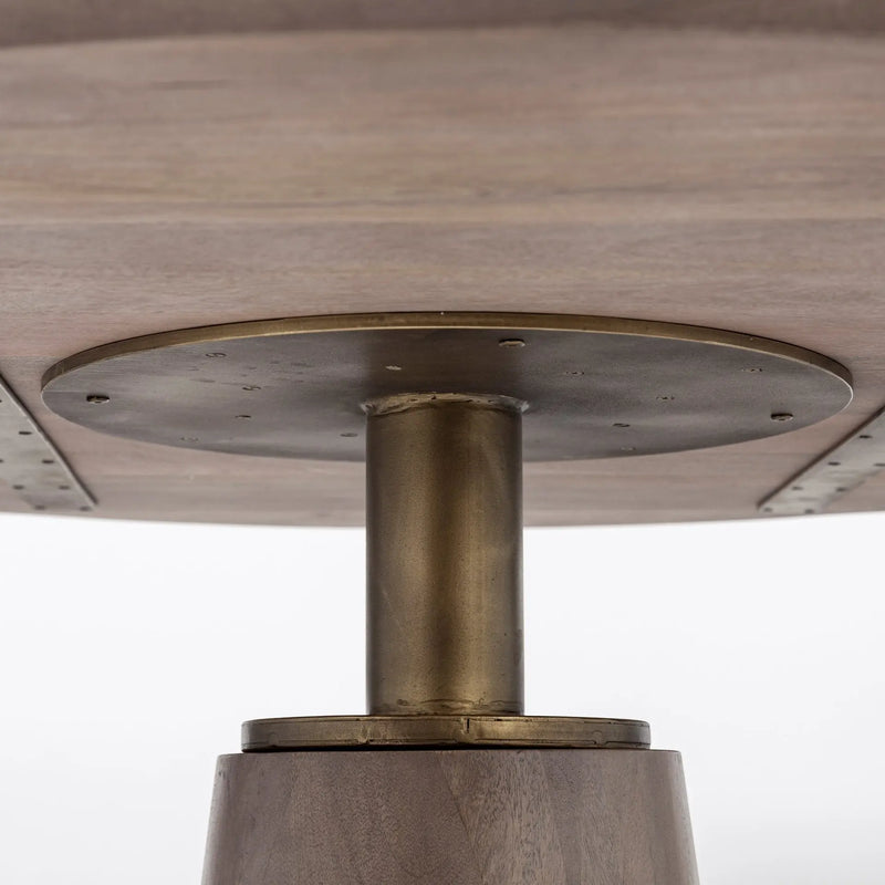54" Brown And Gold Rounded Solid Wood And Metal Pedestal Base Dining Table Homeroots Kitchen & Dining