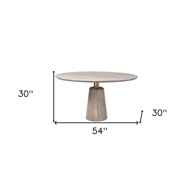 54" Brown And Gold Rounded Solid Wood And Metal Pedestal Base Dining Table Homeroots Kitchen & Dining