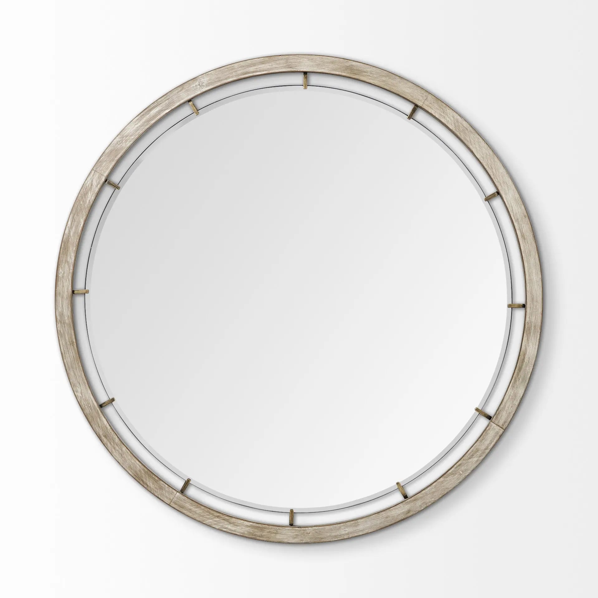 54" Brown Round Wood And Metal Framed Accent Mirror Homeroots Bed & Bath
