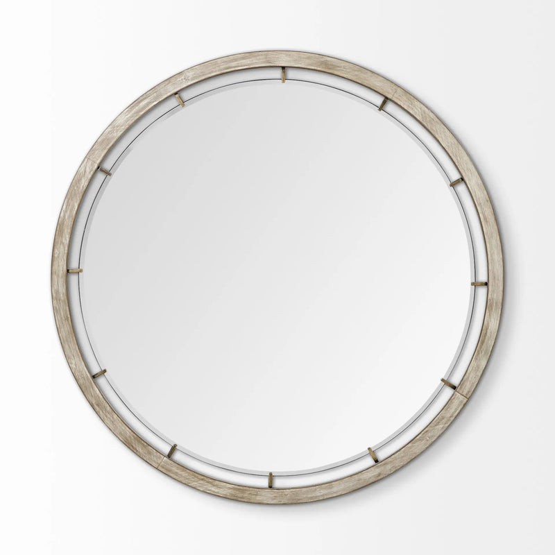 54" Brown Round Wood And Metal Framed Accent Mirror Homeroots Bed & Bath