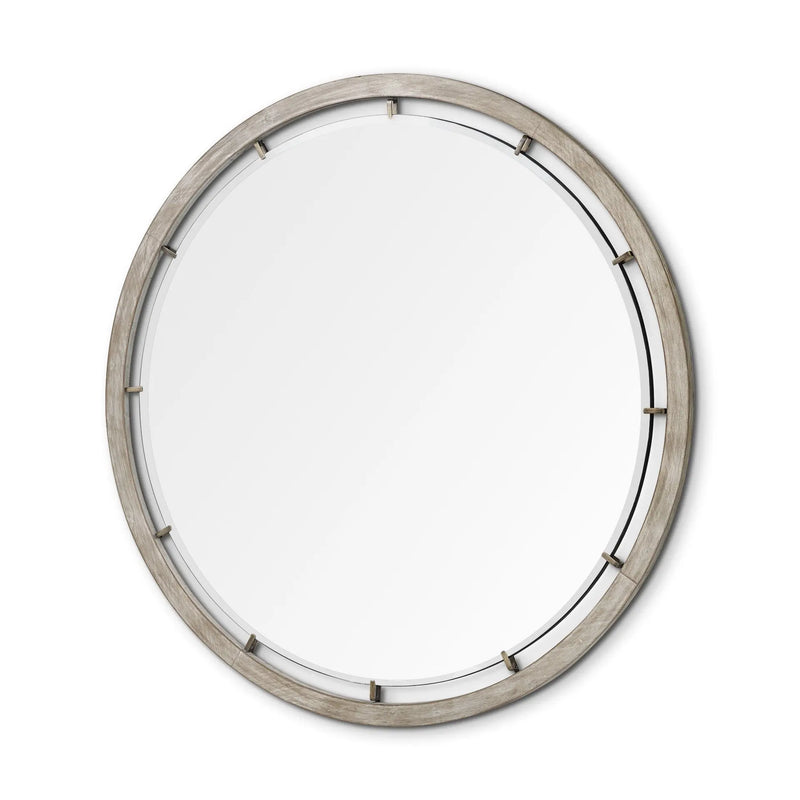54" Brown Round Wood And Metal Framed Accent Mirror Homeroots Bed & Bath