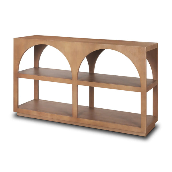54" Brown Solid Wood Floor Shelf Console Table With Two Shelves Homeroots Living Room