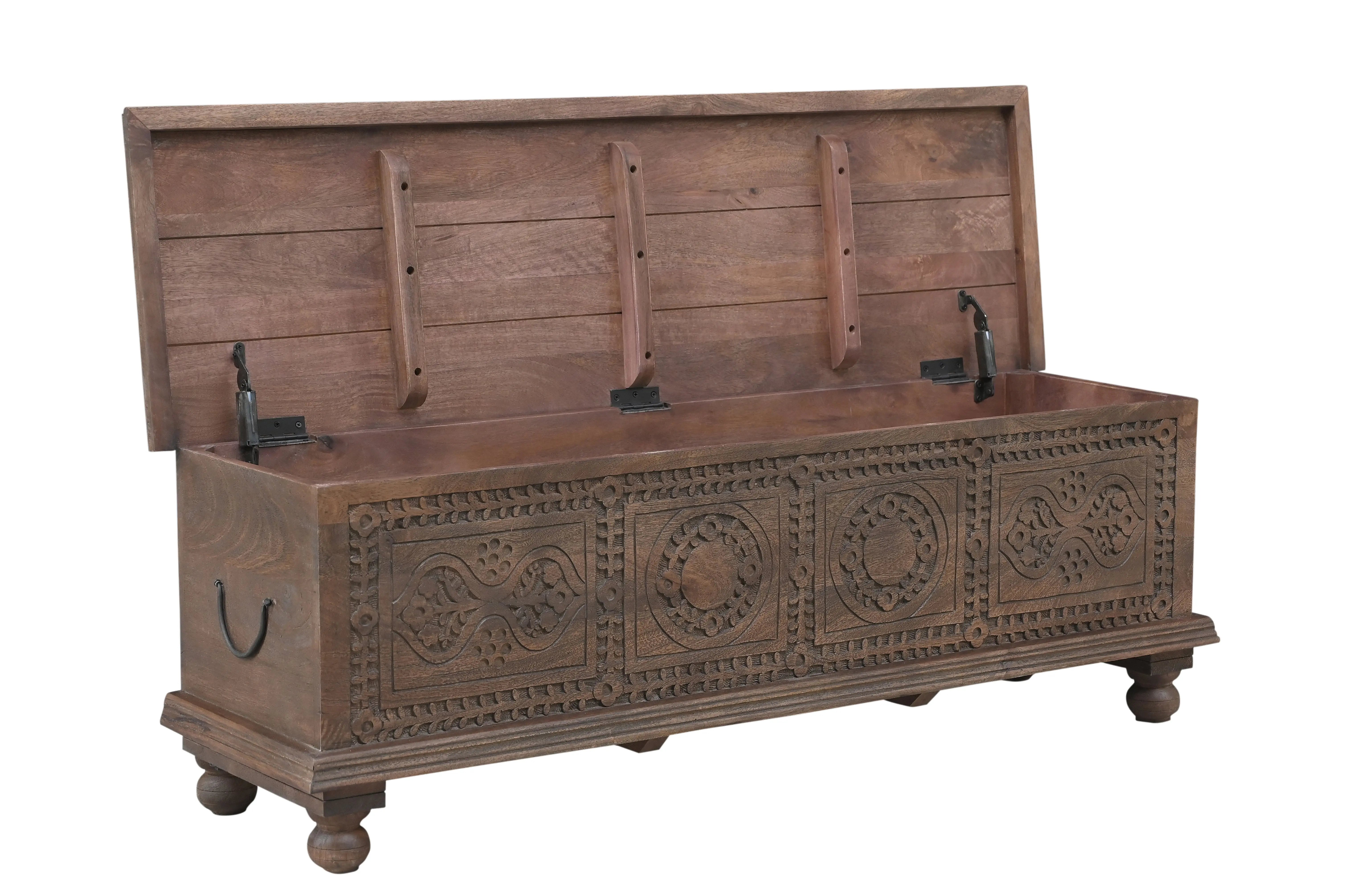 54" Brown Solid Wood Medallion Storage Ottoman Homeroots Living Room