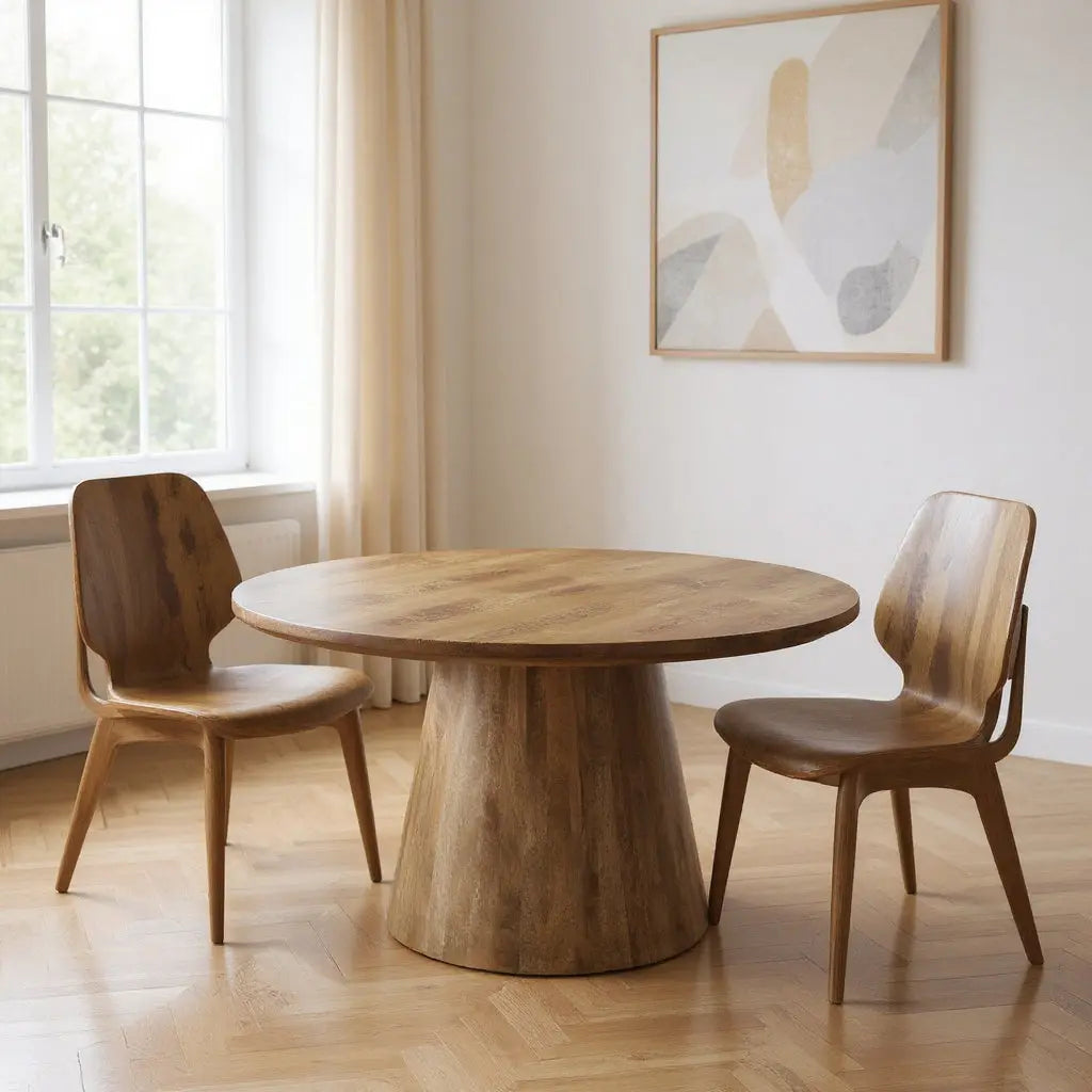 54" Brown Solid Wood Pedestal Base Round Top Dining Table Homeroots Kitchen & Dining