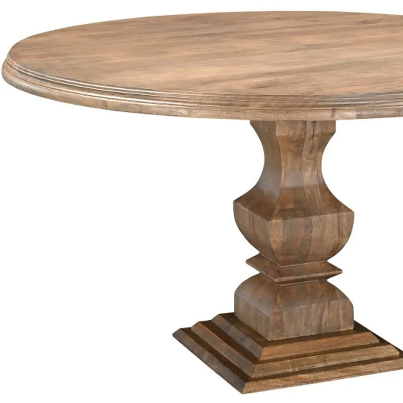 54" Brown Solid Wood Pedestal Base Round Top Dining Table Homeroots Living Room
