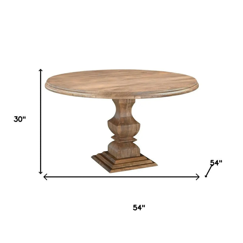 54" Brown Solid Wood Pedestal Base Round Top Dining Table Homeroots Living Room
