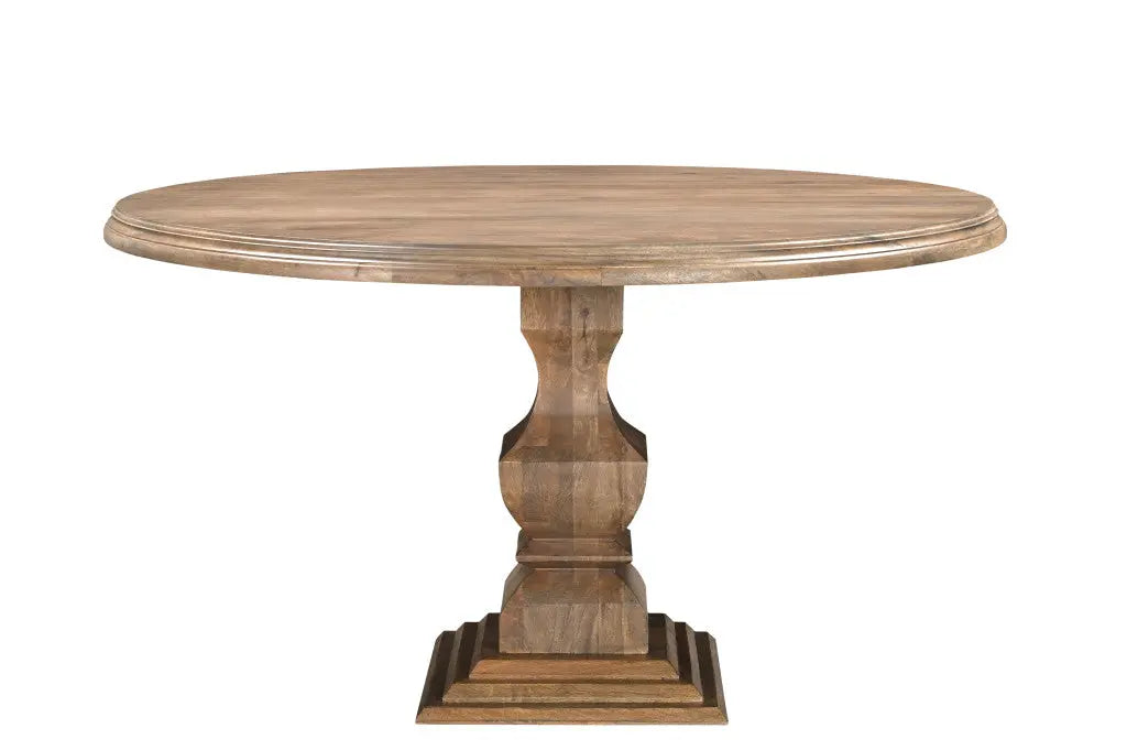54" Brown Solid Wood Pedestal Base Round Top Dining Table Homeroots Living Room