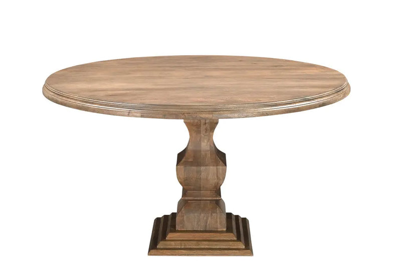 54" Brown Solid Wood Pedestal Base Round Top Dining Table Homeroots Living Room