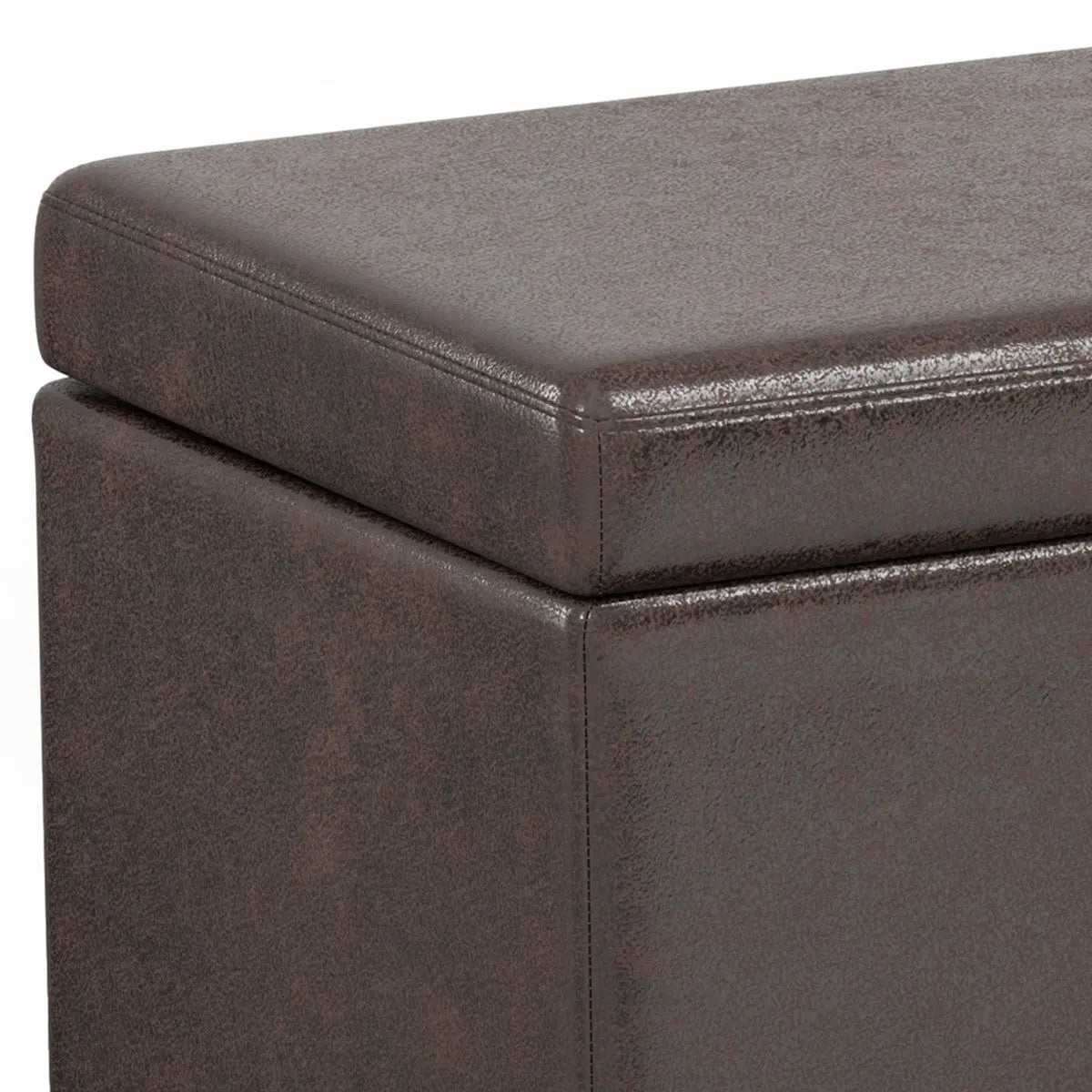 54" Brown and Dark Brown Faux Leather and Solid Wood Upholstered Distressed Storage Bench With Flip Top Homeroots Living Room