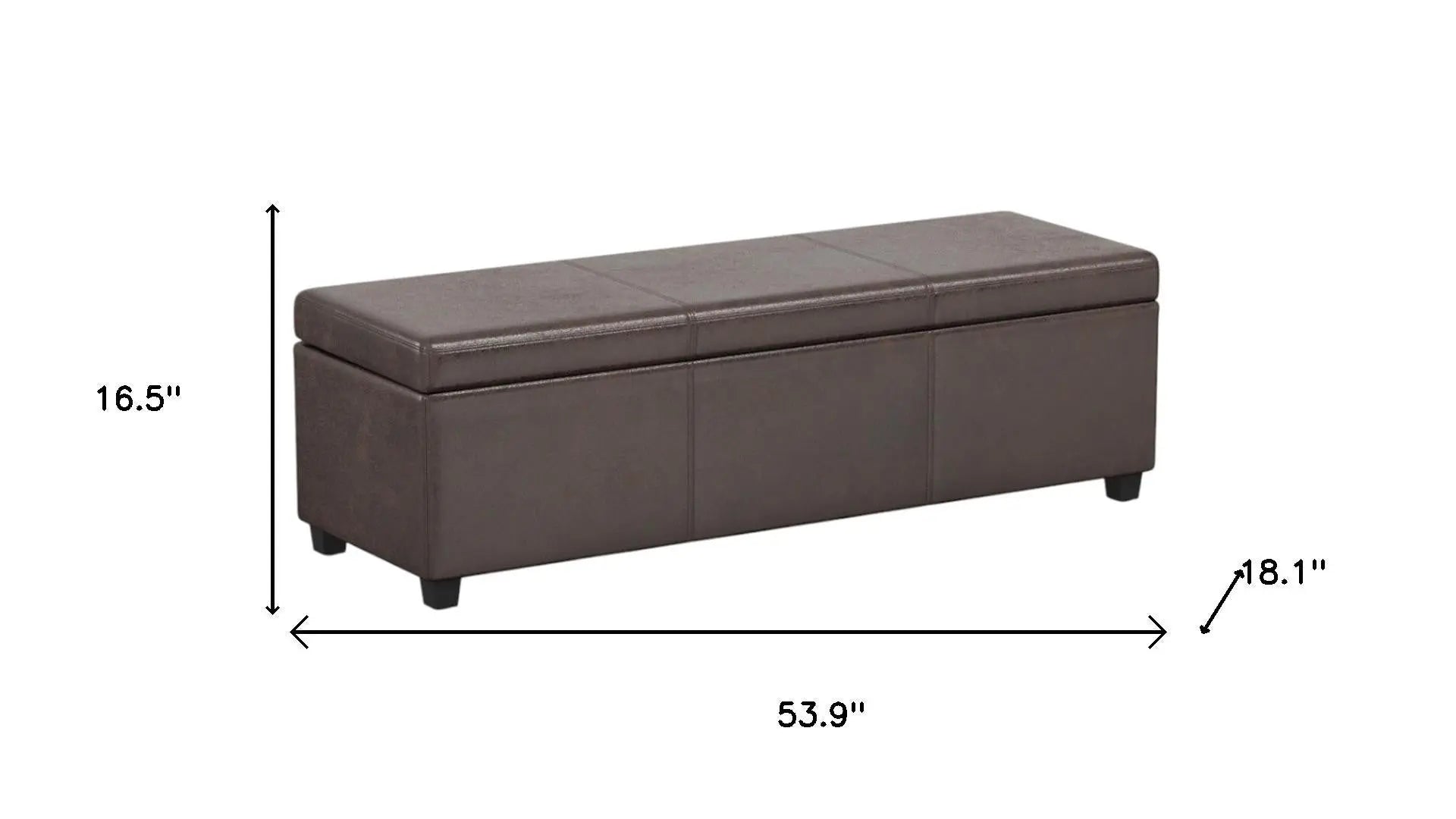 54" Brown and Dark Brown Faux Leather and Solid Wood Upholstered Distressed Storage Bench With Flip Top Homeroots Living Room