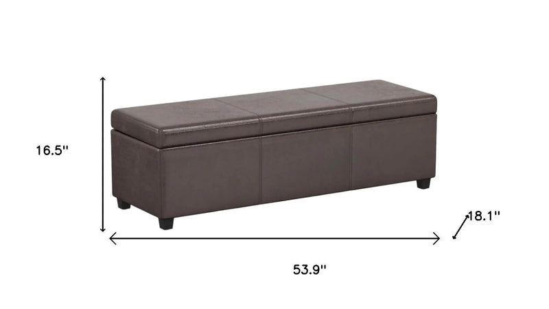 54" Brown and Dark Brown Faux Leather and Solid Wood Upholstered Distressed Storage Bench With Flip Top Homeroots Living Room