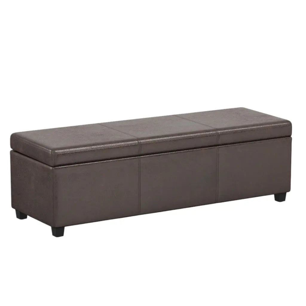 54" Brown and Dark Brown Faux Leather and Solid Wood Upholstered Distressed Storage Bench With Flip Top Homeroots Living Room