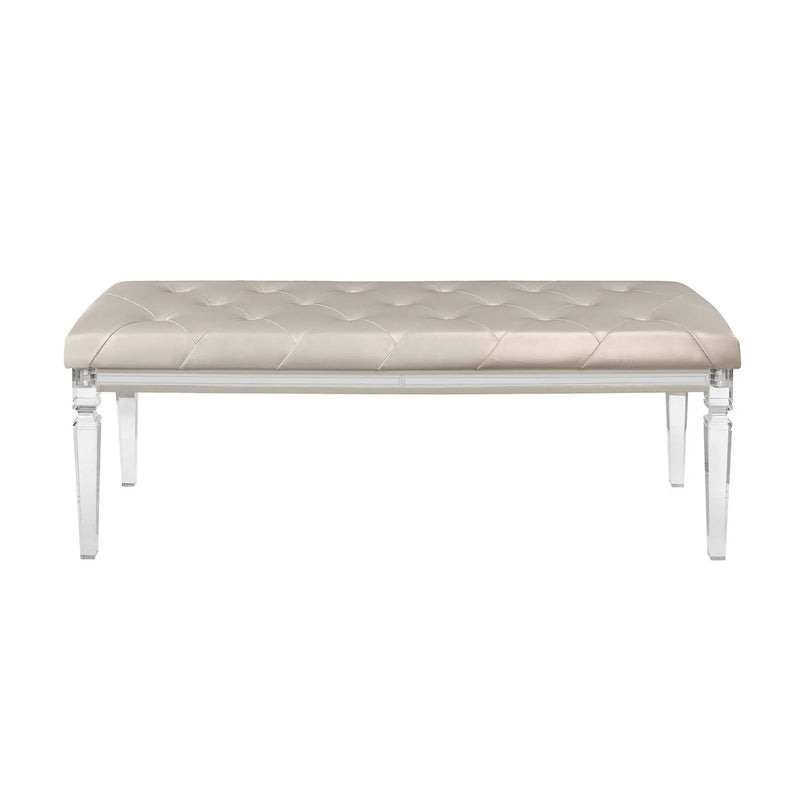 54" Champagne and Clear Upholstered Faux Leather Bench Homeroots Living Room