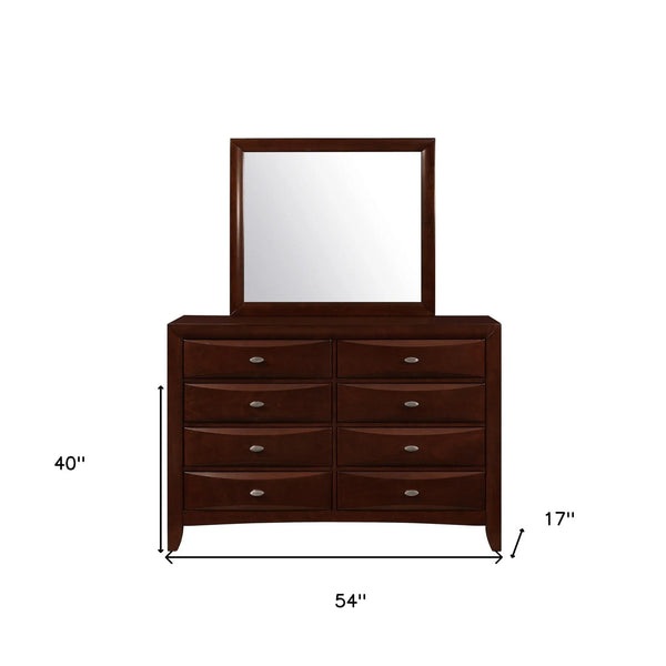 54" Cherry Solid Wood Eight Drawer Double Dresser Homeroots Bed & Bath