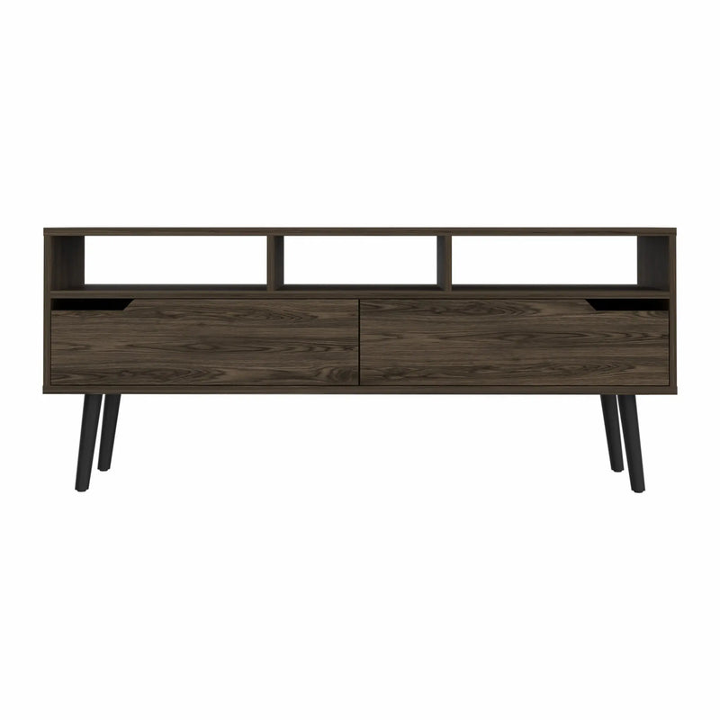 54" Dark Brown Walnut Enclosed and Open Storage TV Stand - GreatEagleInc