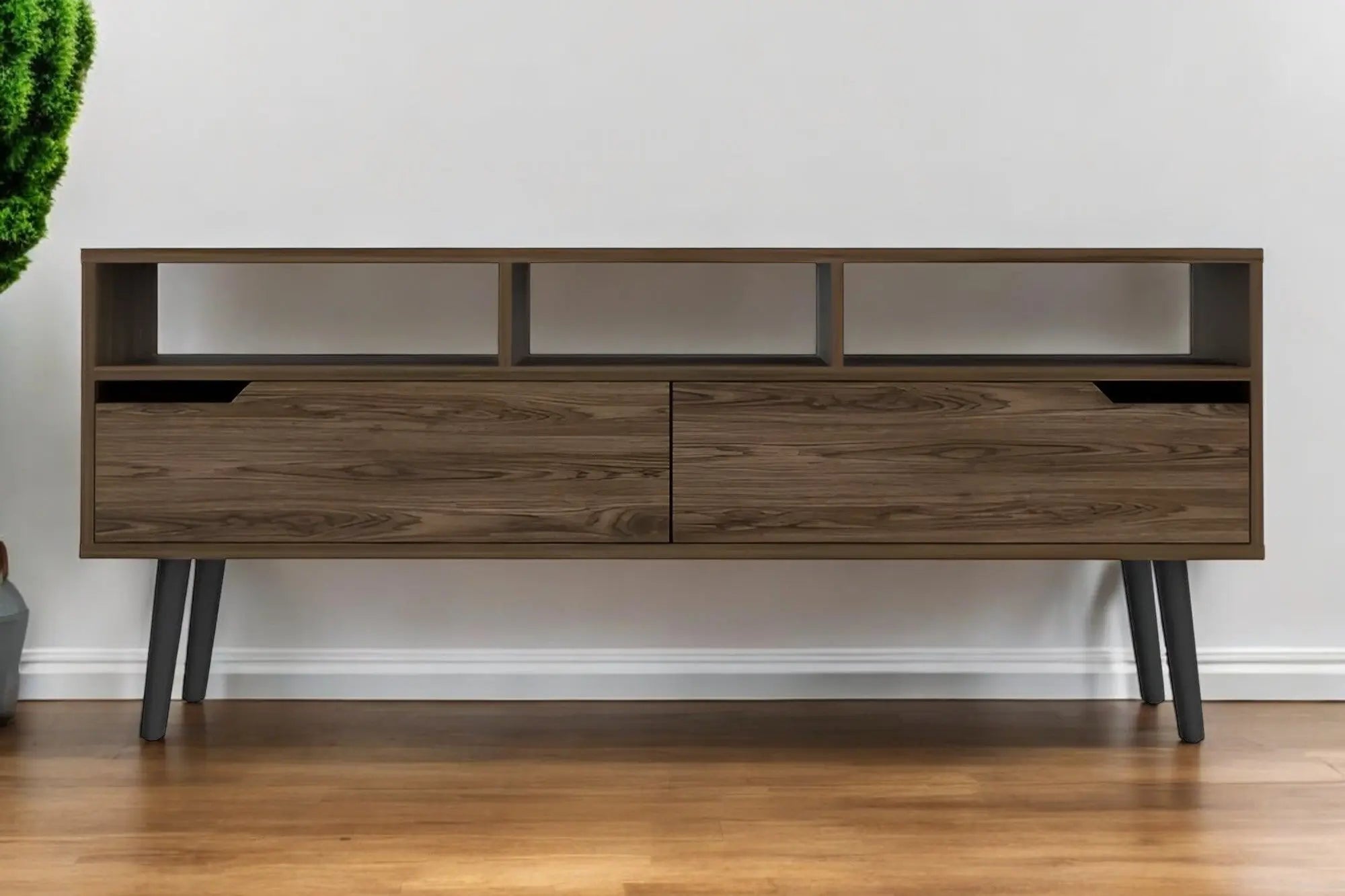 54" Dark Brown Wood Enclosed and Open Storage TV Stand - GreatEagleInc