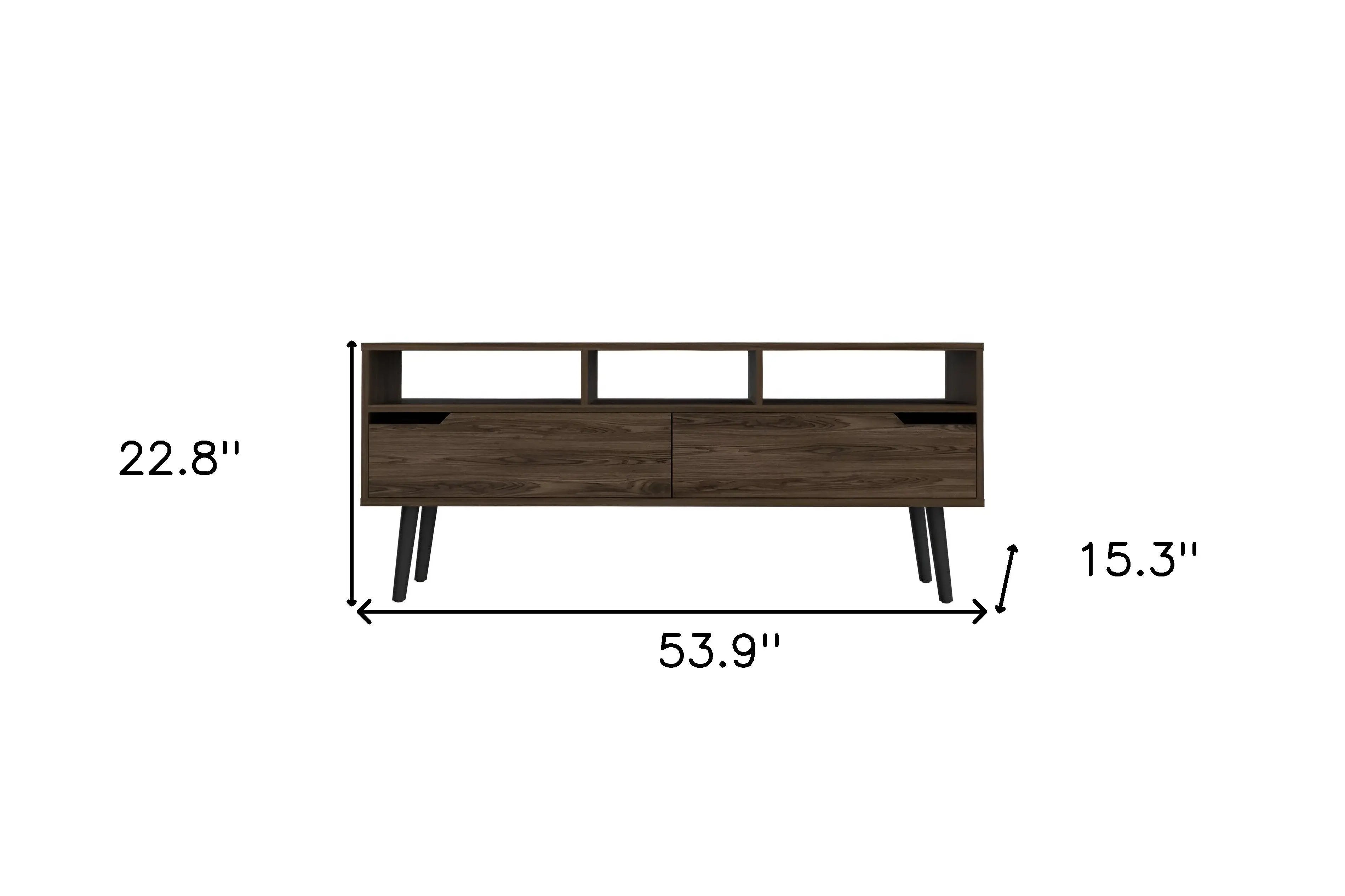 54" Dark Brown Wood Enclosed and Open Storage TV Stand - GreatEagleInc