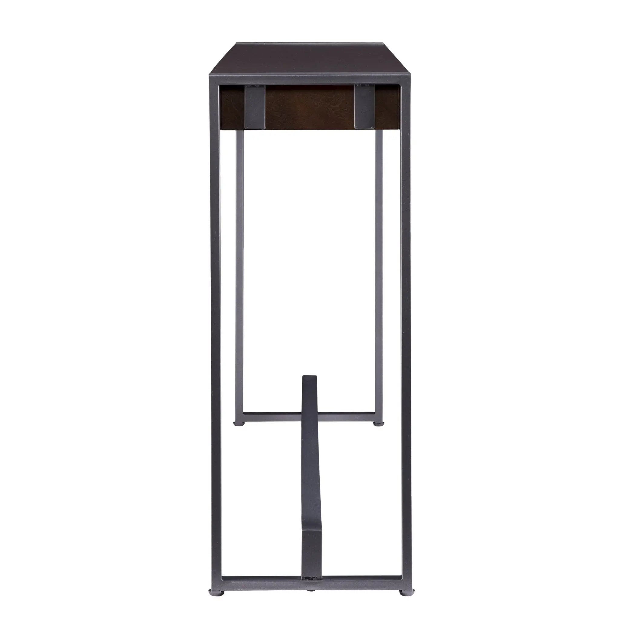 54" Dark Brown and Gunmetal Sled Console Table Homeroots Living Room