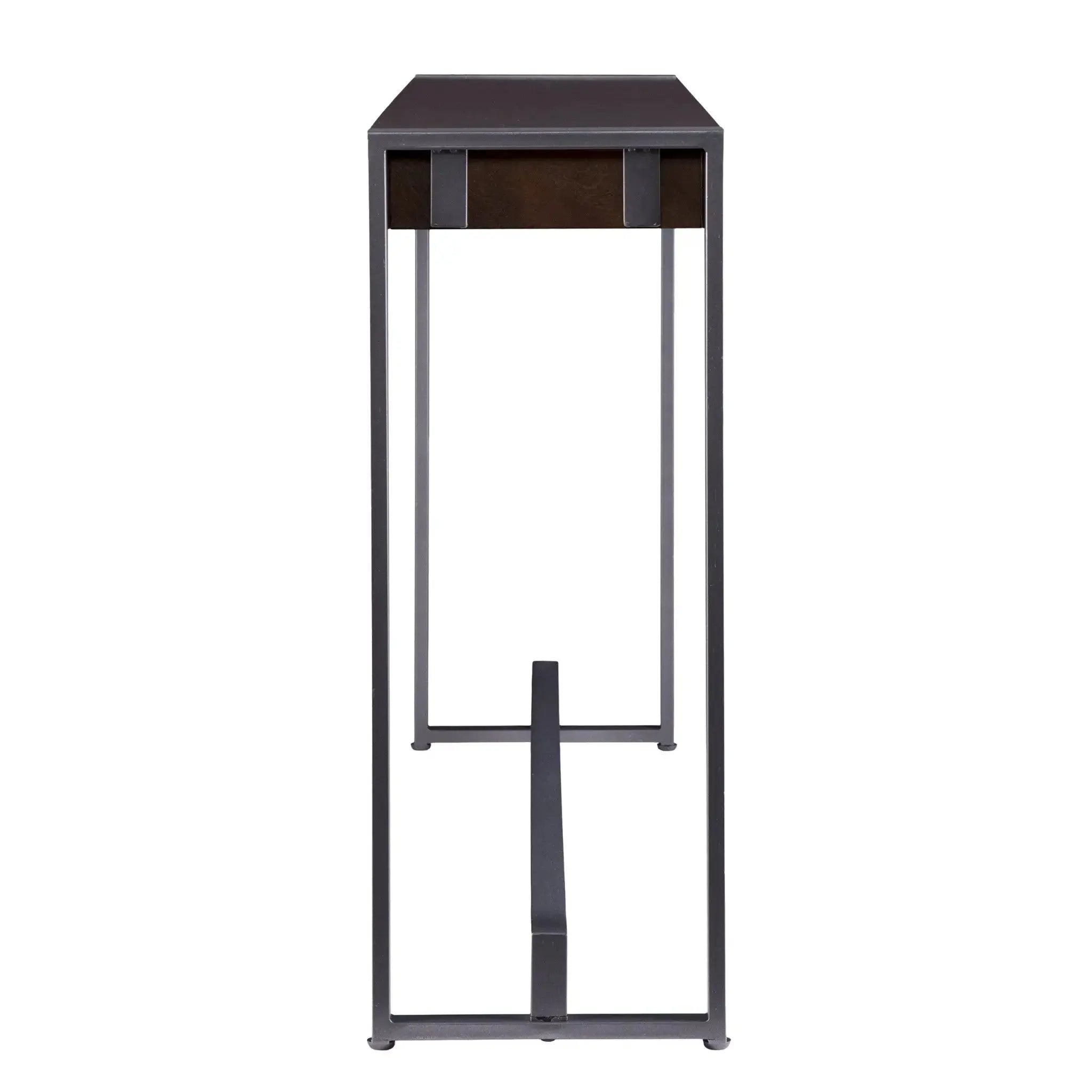54" Dark Brown and Gunmetal Sled Console Table Homeroots Living Room