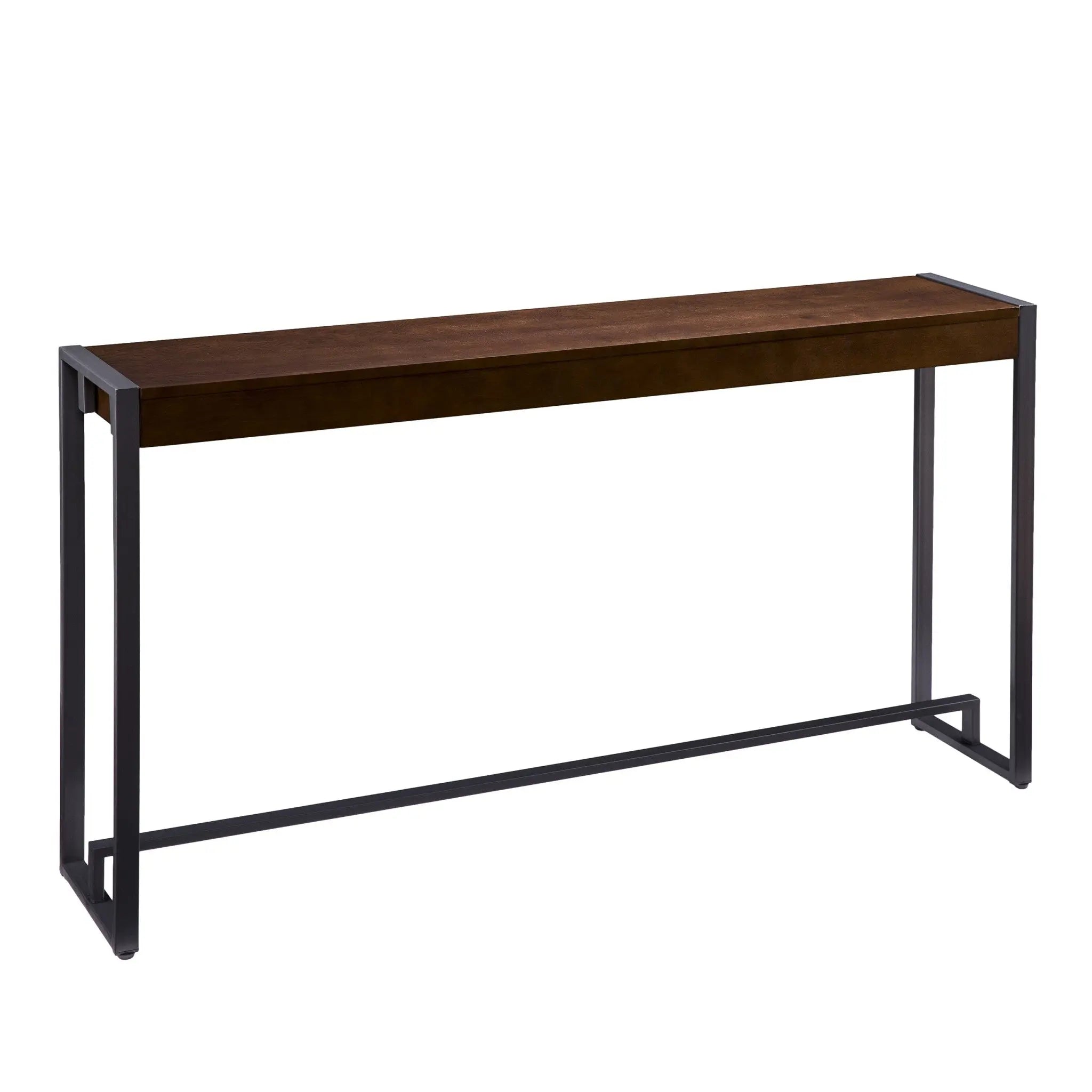 54" Dark Brown and Gunmetal Sled Console Table Homeroots Living Room