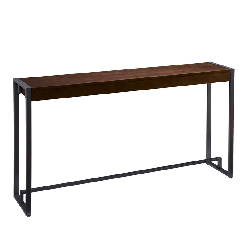 54" Dark Brown and Gunmetal Sled Console Table Homeroots Living Room