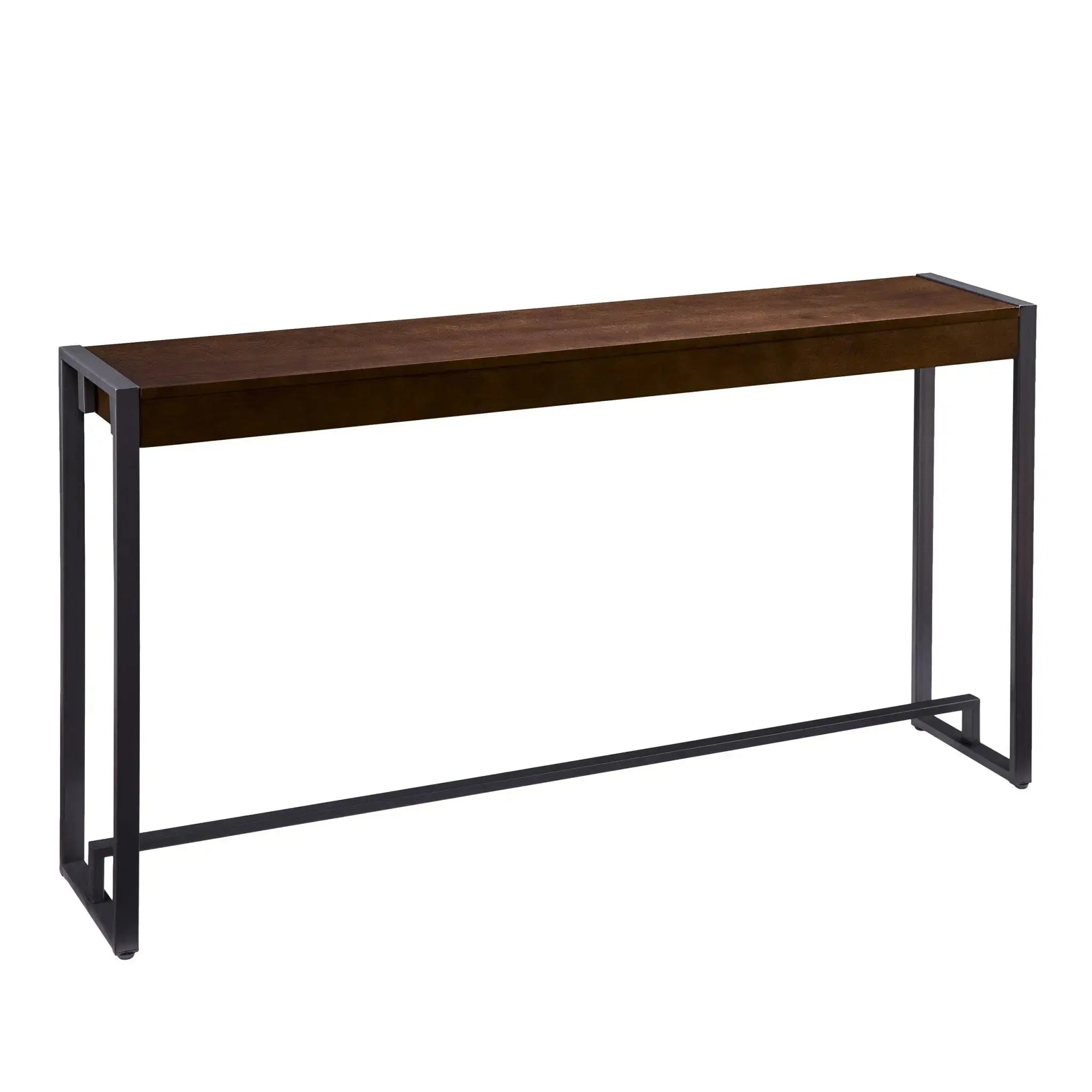 54" Dark Brown and Gunmetal Sled Console Table Homeroots Living Room