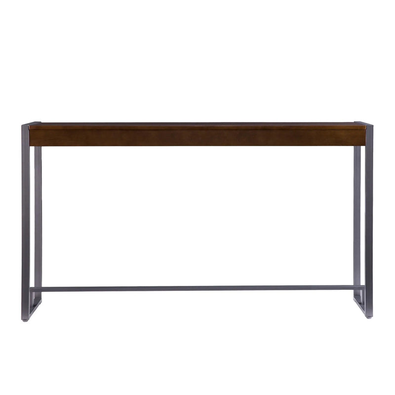 54" Dark Brown and Gunmetal Sled Console Table Homeroots Living Room