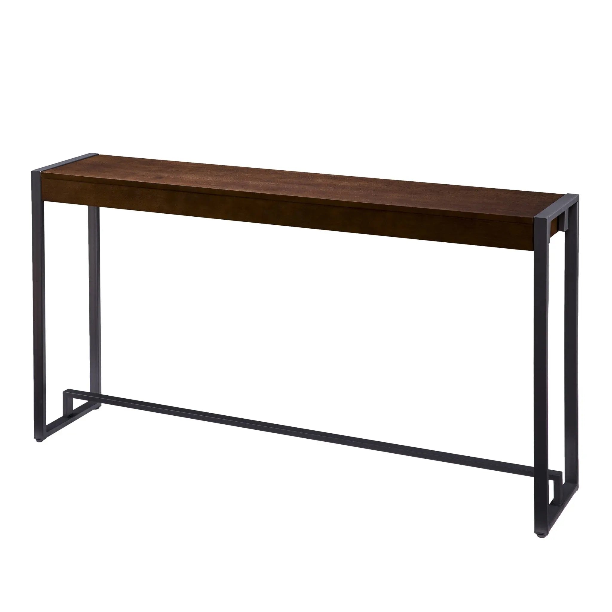 54" Dark Brown and Gunmetal Sled Console Table Homeroots Living Room