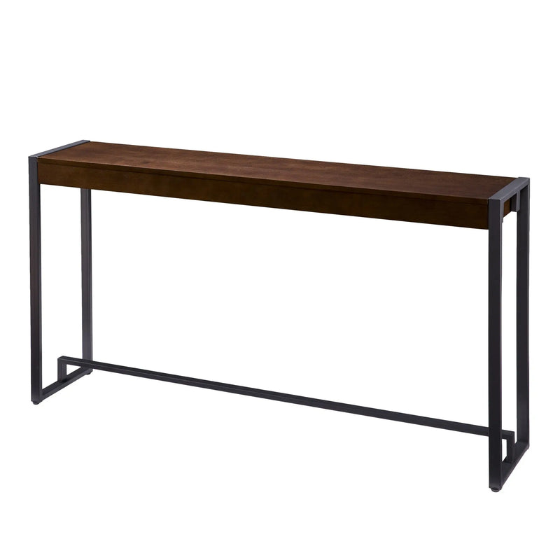54" Dark Brown and Gunmetal Sled Console Table Homeroots Living Room