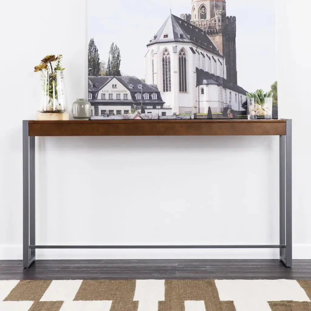 54" Dark Brown and Gunmetal Sled Console Table Homeroots Living Room