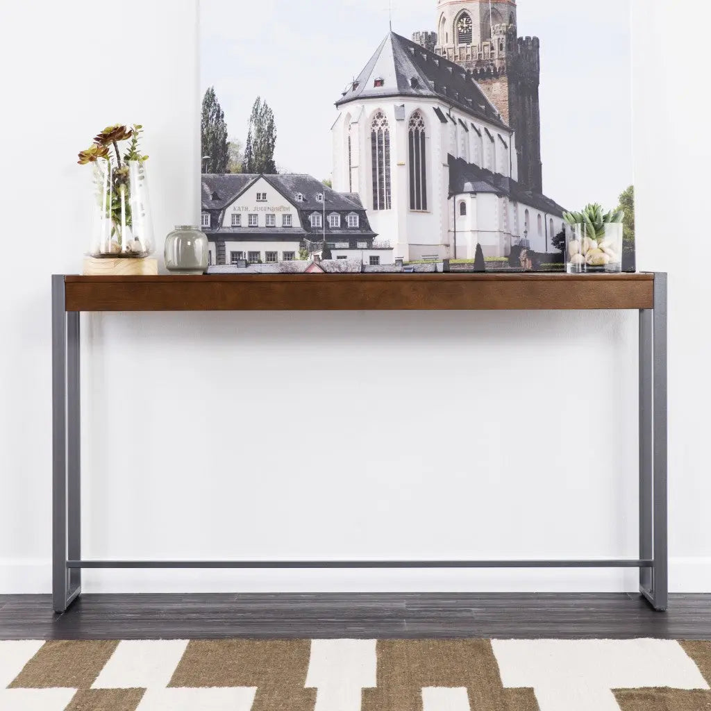 54" Dark Brown and Gunmetal Sled Console Table Homeroots Living Room