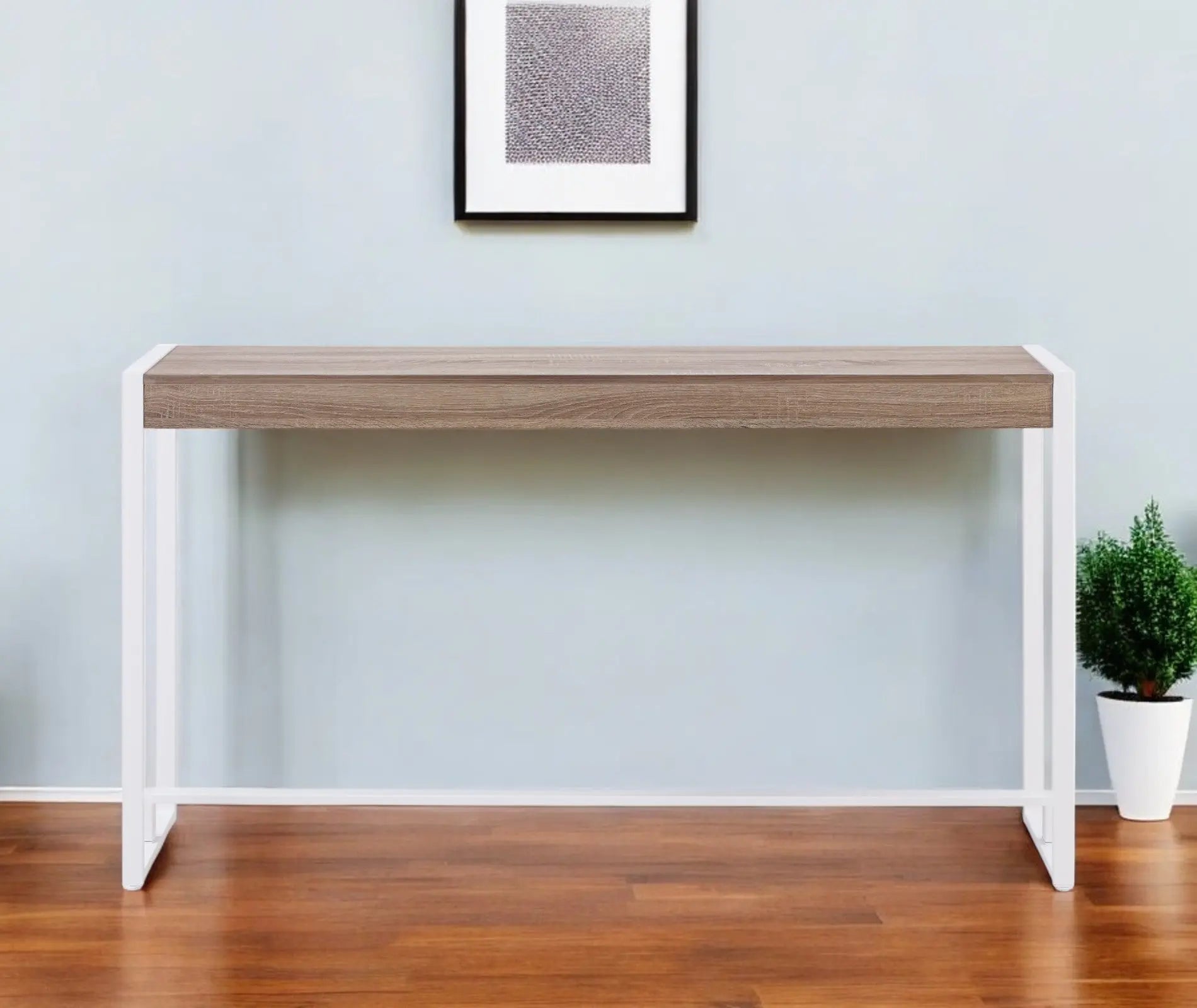 54" Gray Brown and White Sled Console Table Homeroots Living Room