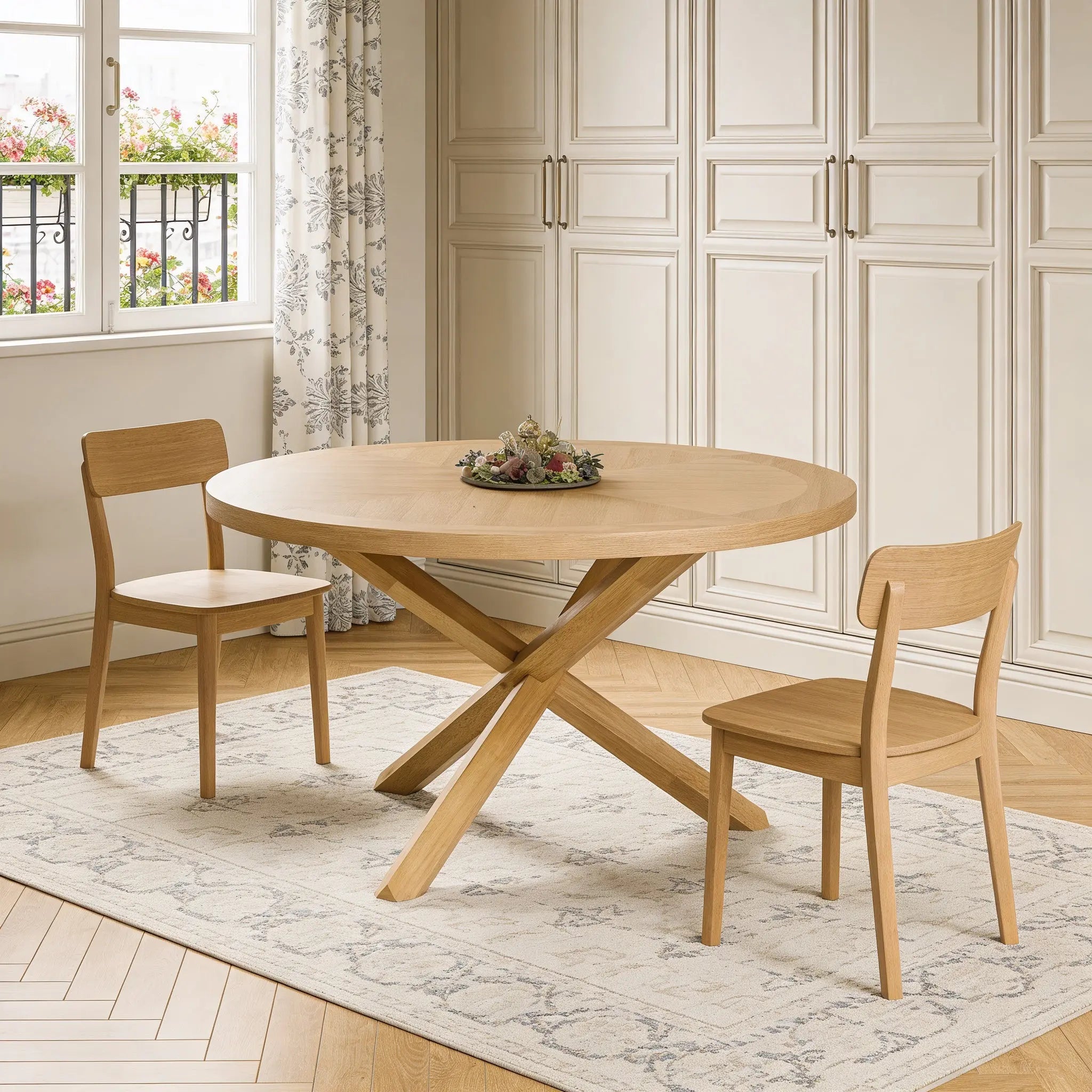 54" Oak Wood Cross Leg Base Round Top Dining Table Homeroots Kitchen & Dining