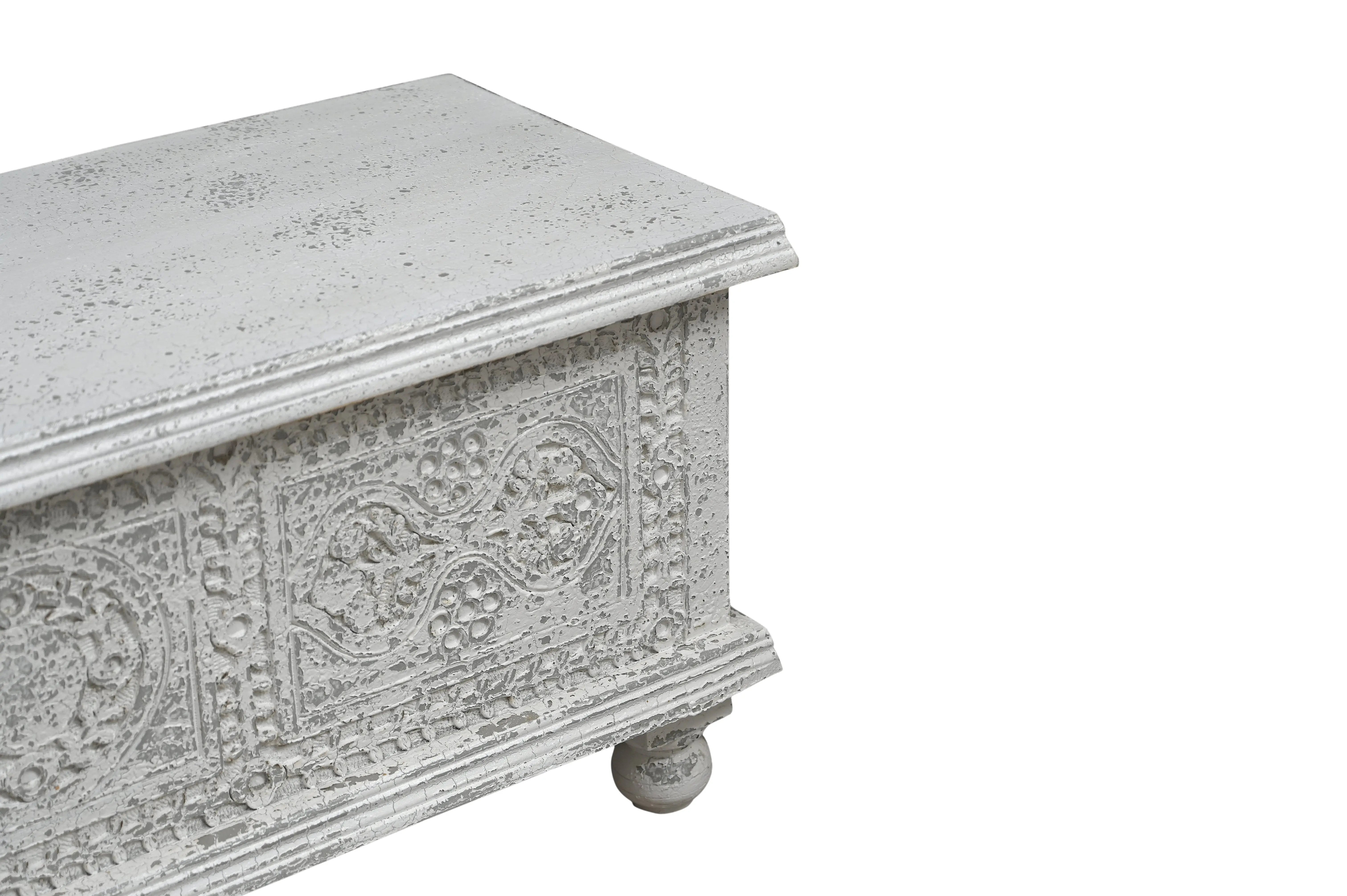 54" White Solid Wood Medallion Storage Ottoman Homeroots Living Room